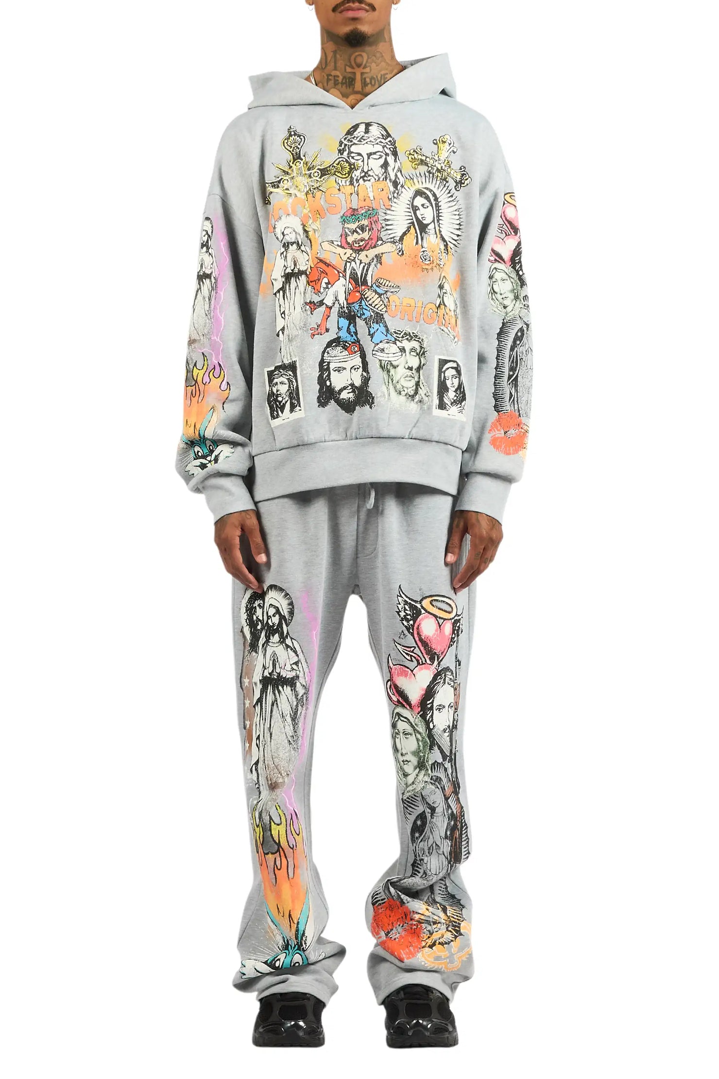 Diyos Heather Grey Hoodie/Baggy Pant Track Set