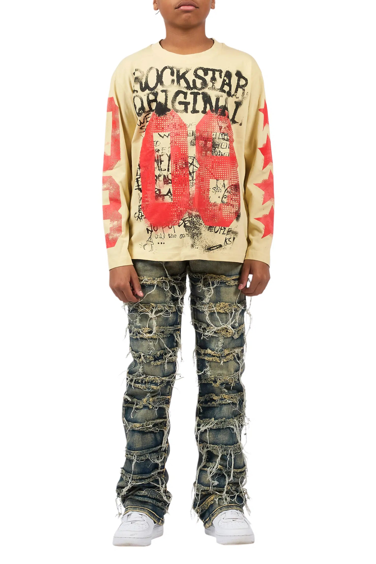 Boys Waylon Tint Stacked Flare Frayed Jean