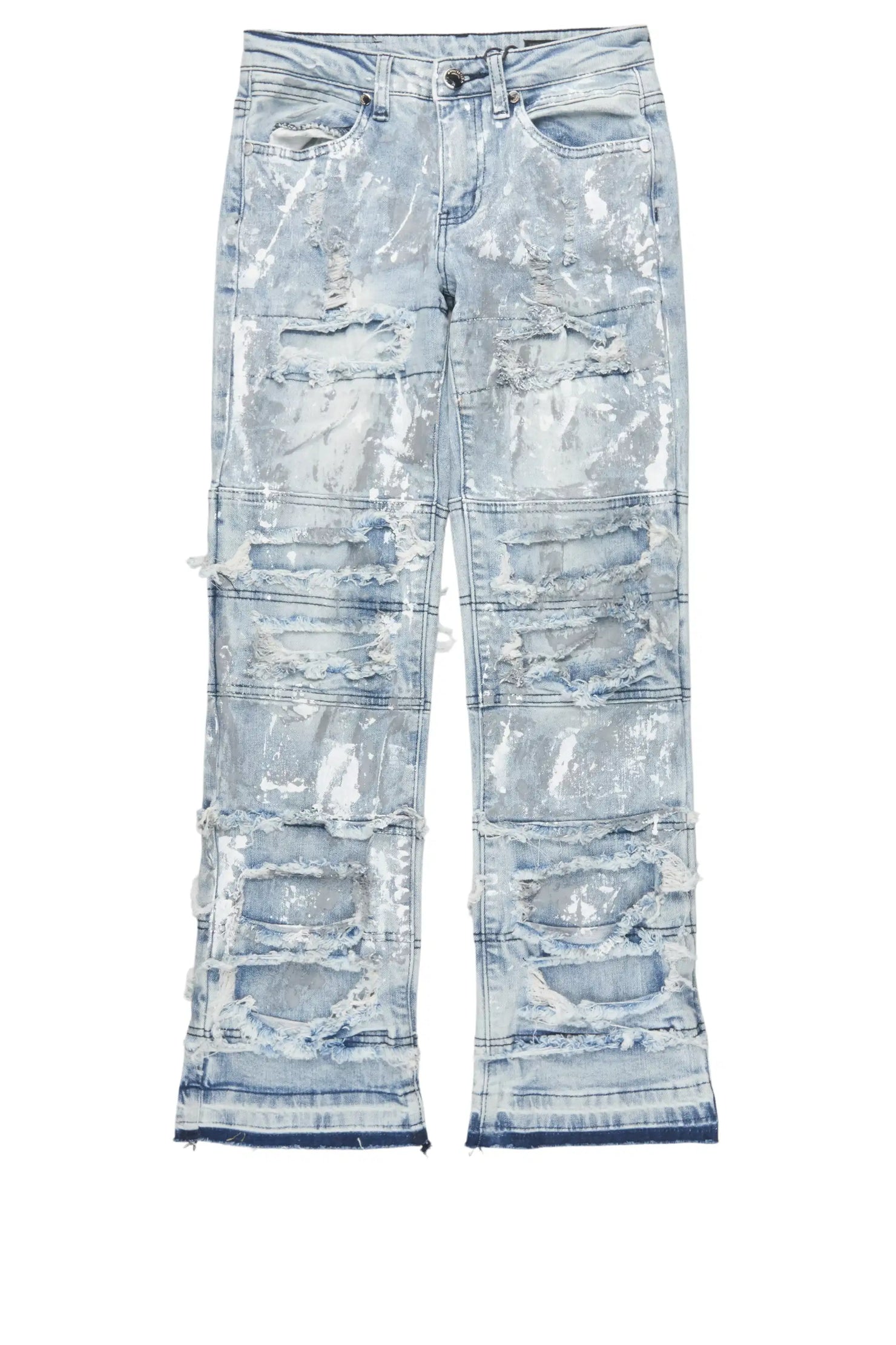 Boys Meille Blue/White Stacked Painter Flare Jean