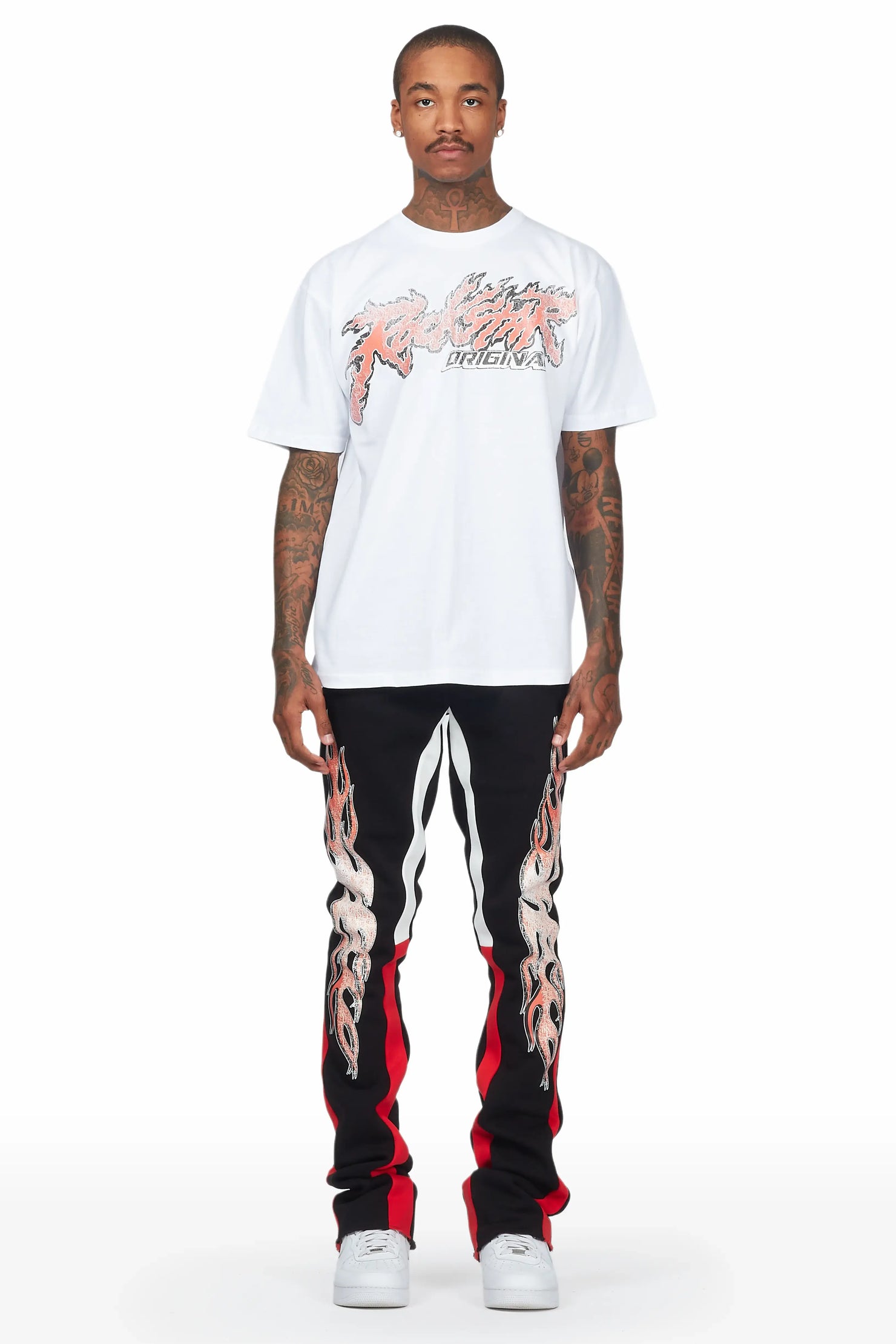 Yash White/Black T-Shirt Stacked Flare Track Set