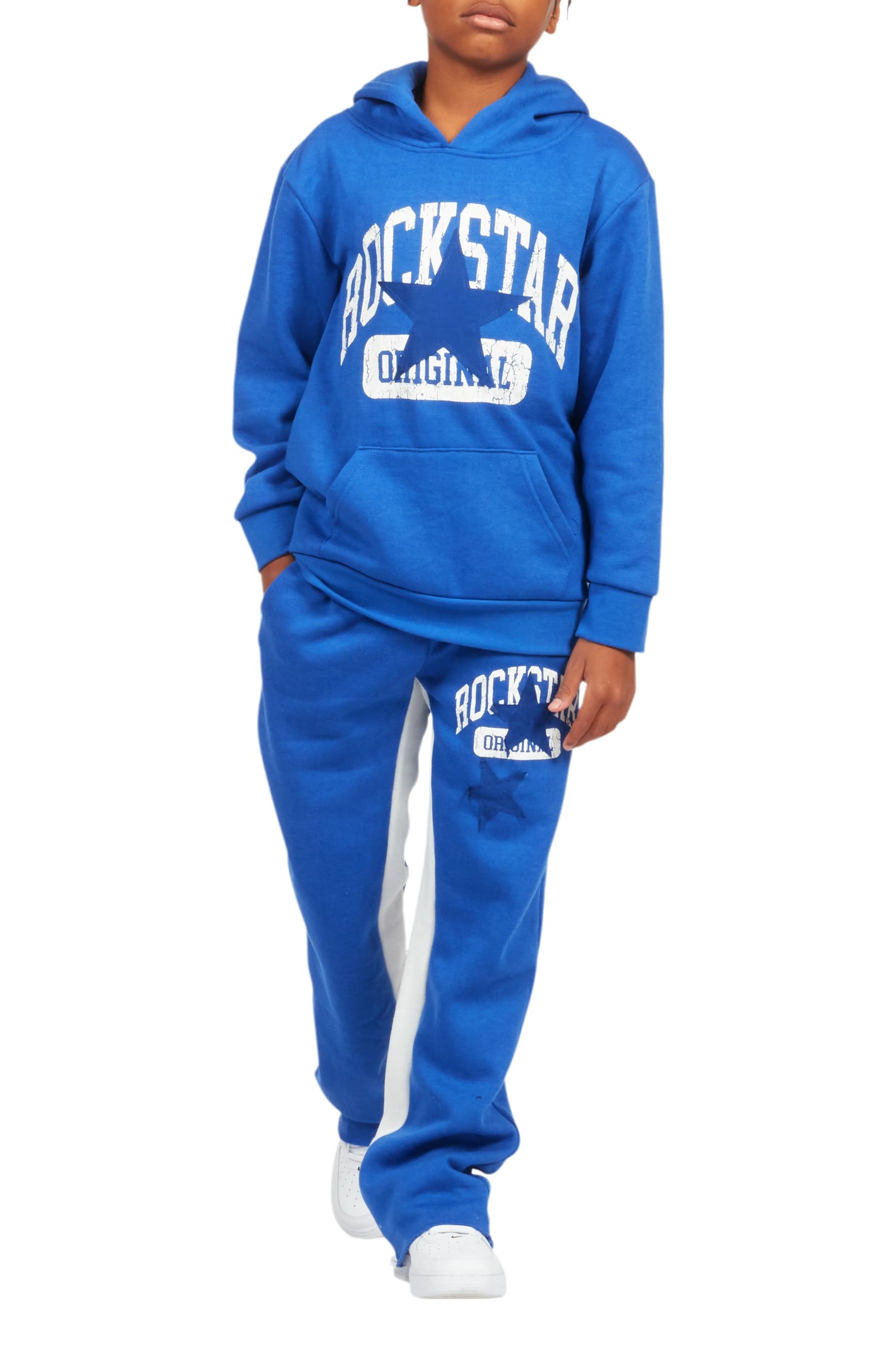 Boys Mallor Royal Blue Baggy Stacked Hoodie Track Set
