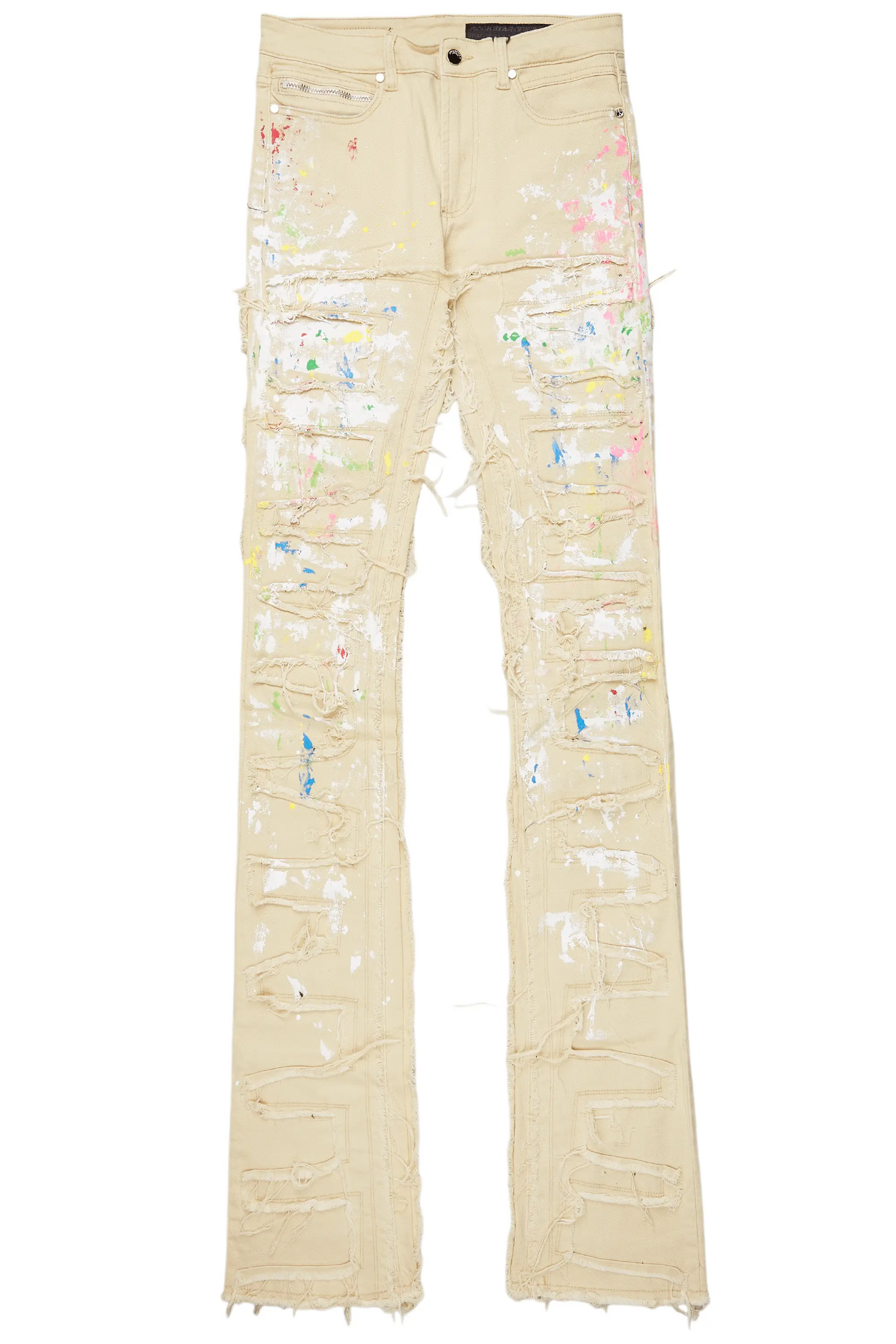 Fallon Beige Painter Super Stacked Flare Jean