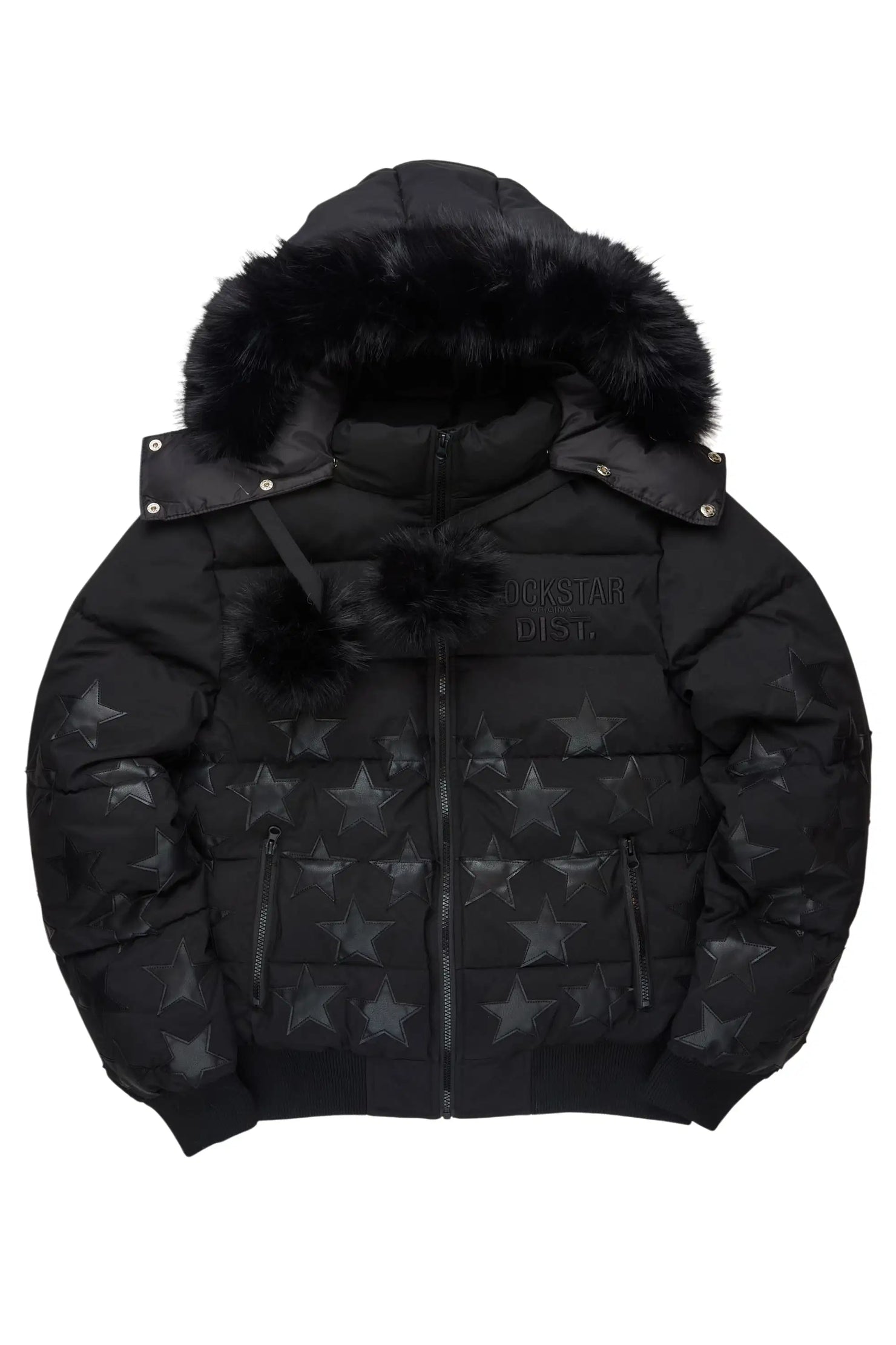 Starlena Black Puffer Jacket With Fur Hood