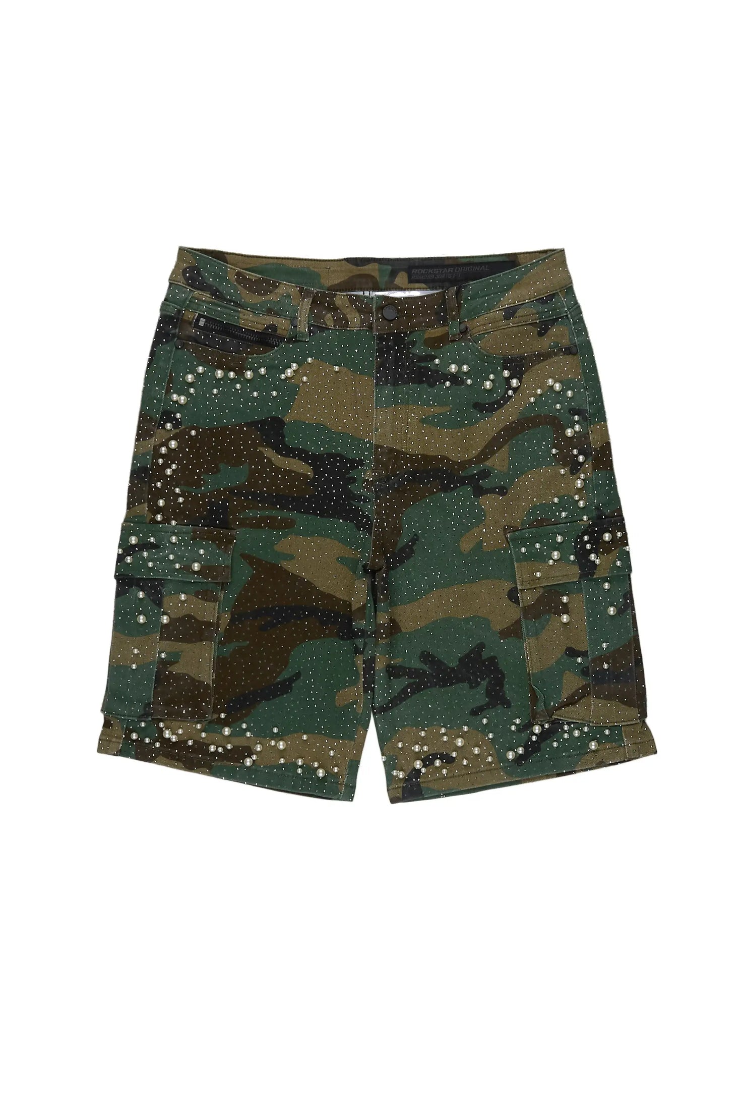 Sevyn Faded Camo Rhinestone Denim Short