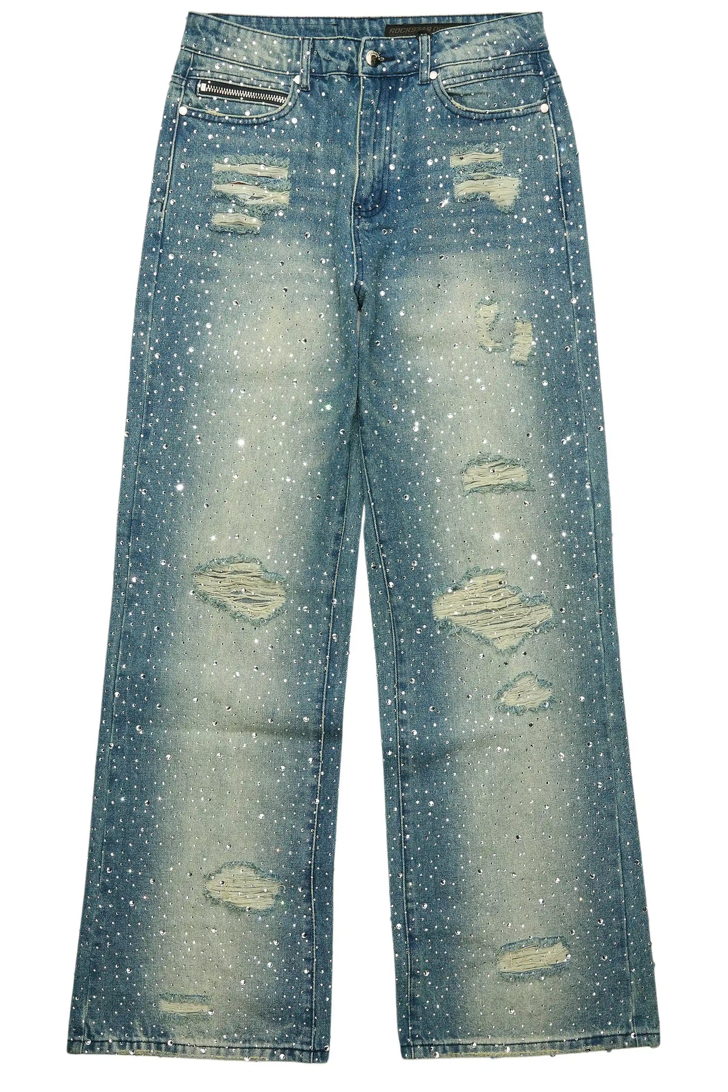 Discolite Rhinestone Medium Blue Baggy Jean