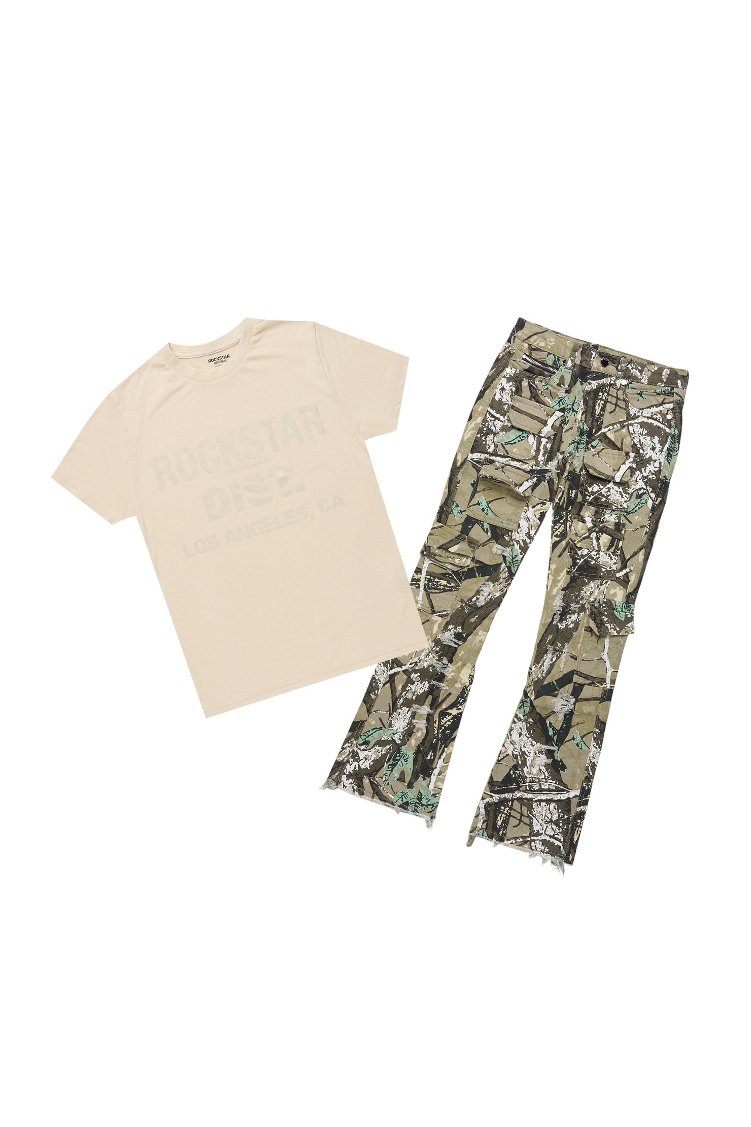 Boys Lake Vintage Sand/Beige T-Shirt/Stacked Flare Jean Set