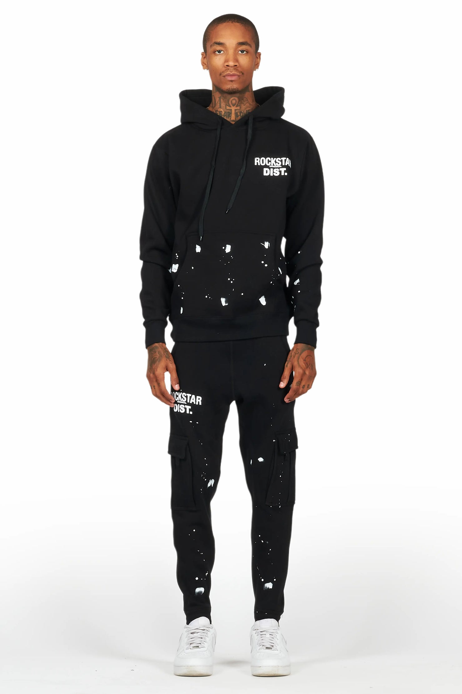 Raffer Black Hoodie/Jogger Cargo Sweat Pant Set