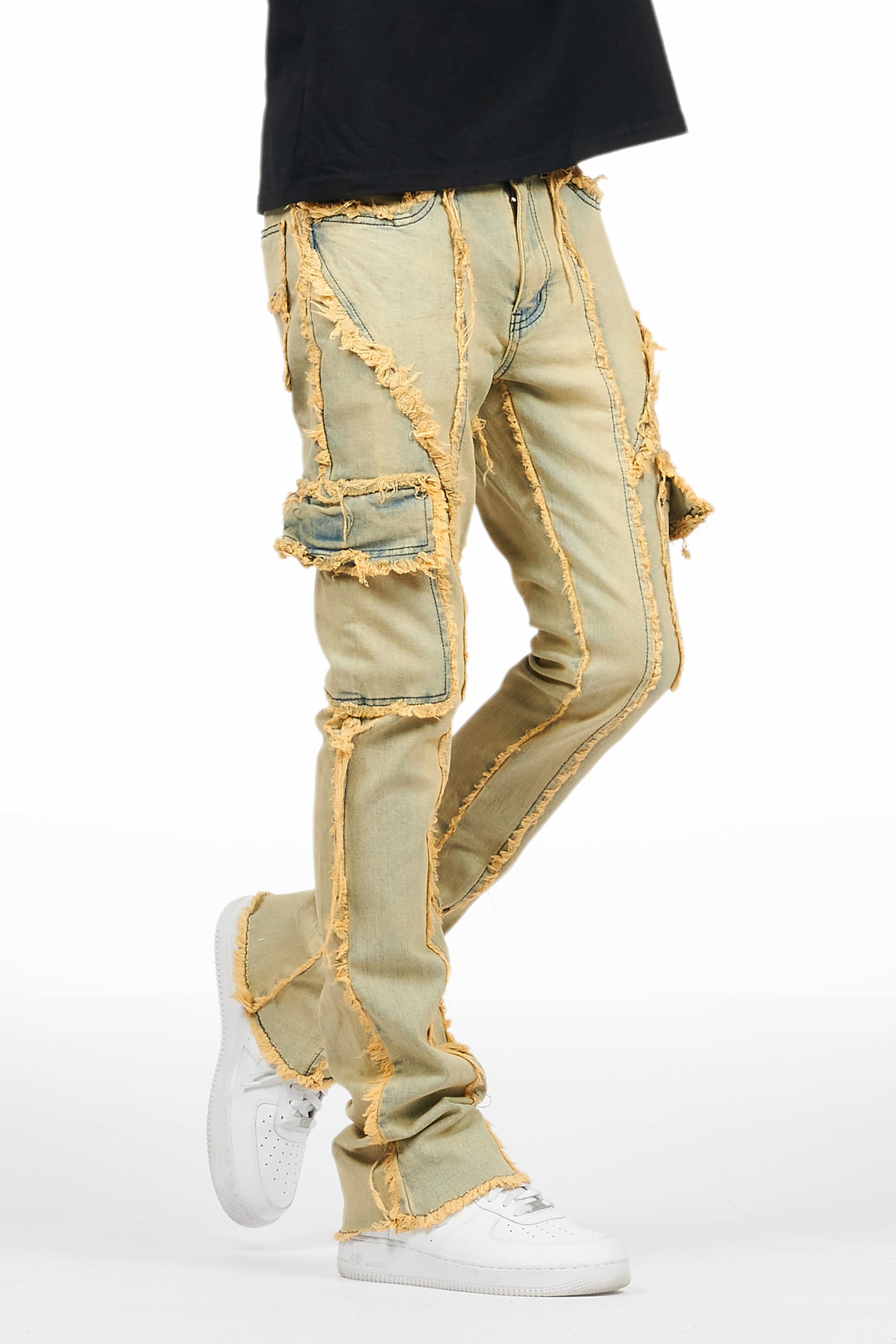 Revved Dirty Blue Stacked Flare Jean