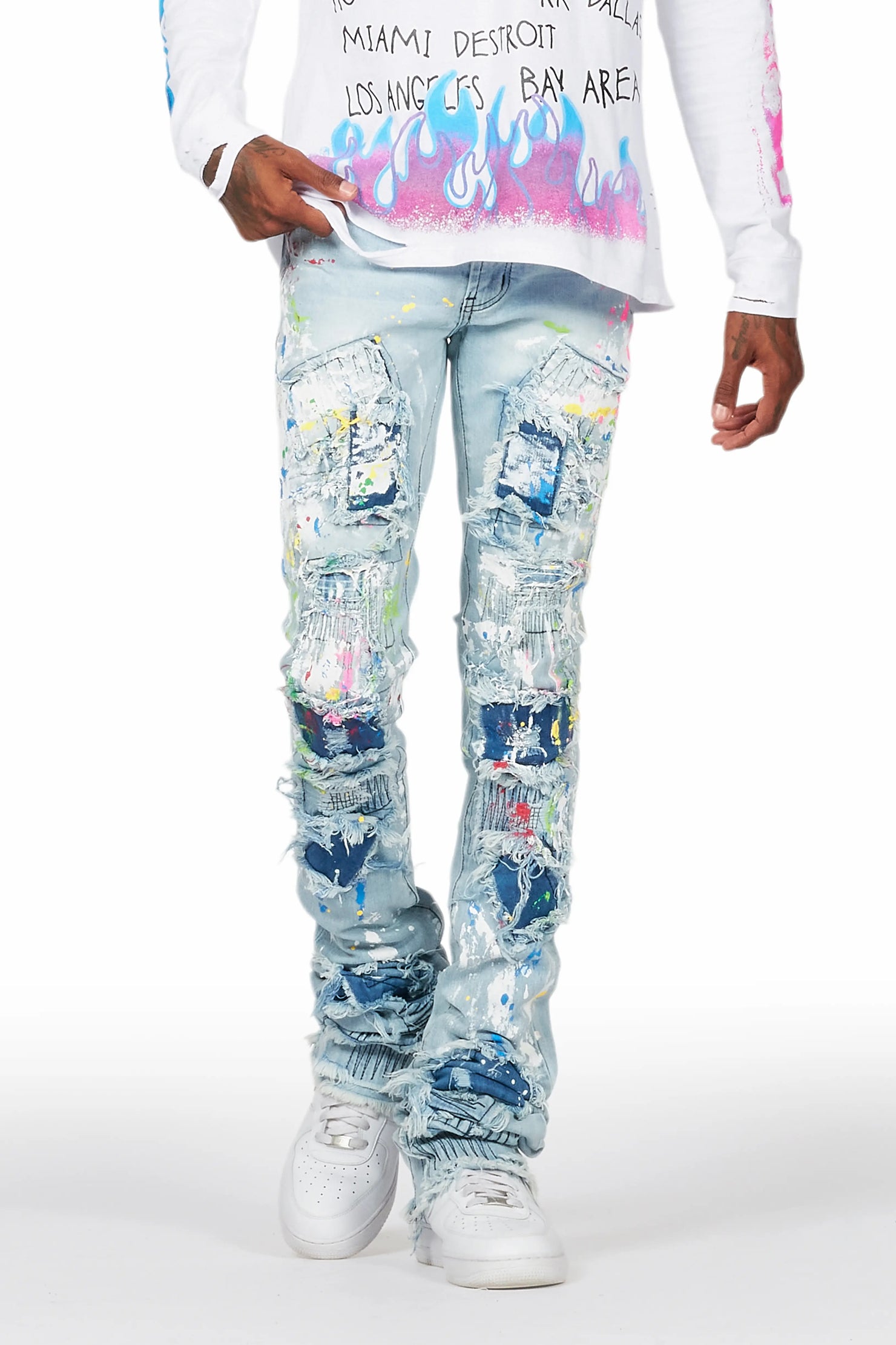 Dallon Blue Painter Super Stacked Flare Jean