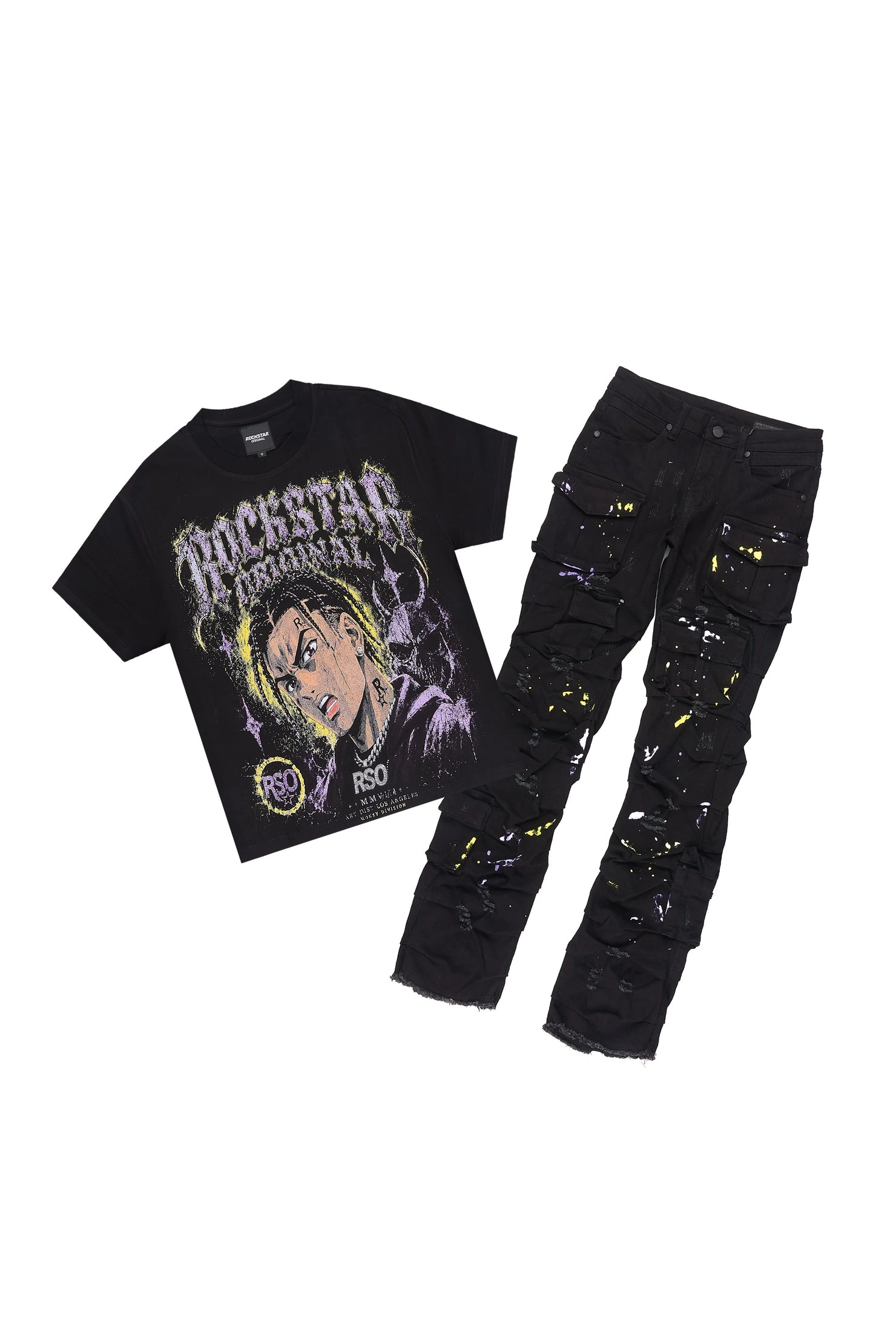 Boys Torell Black T-Shirt Stacked Jean Set