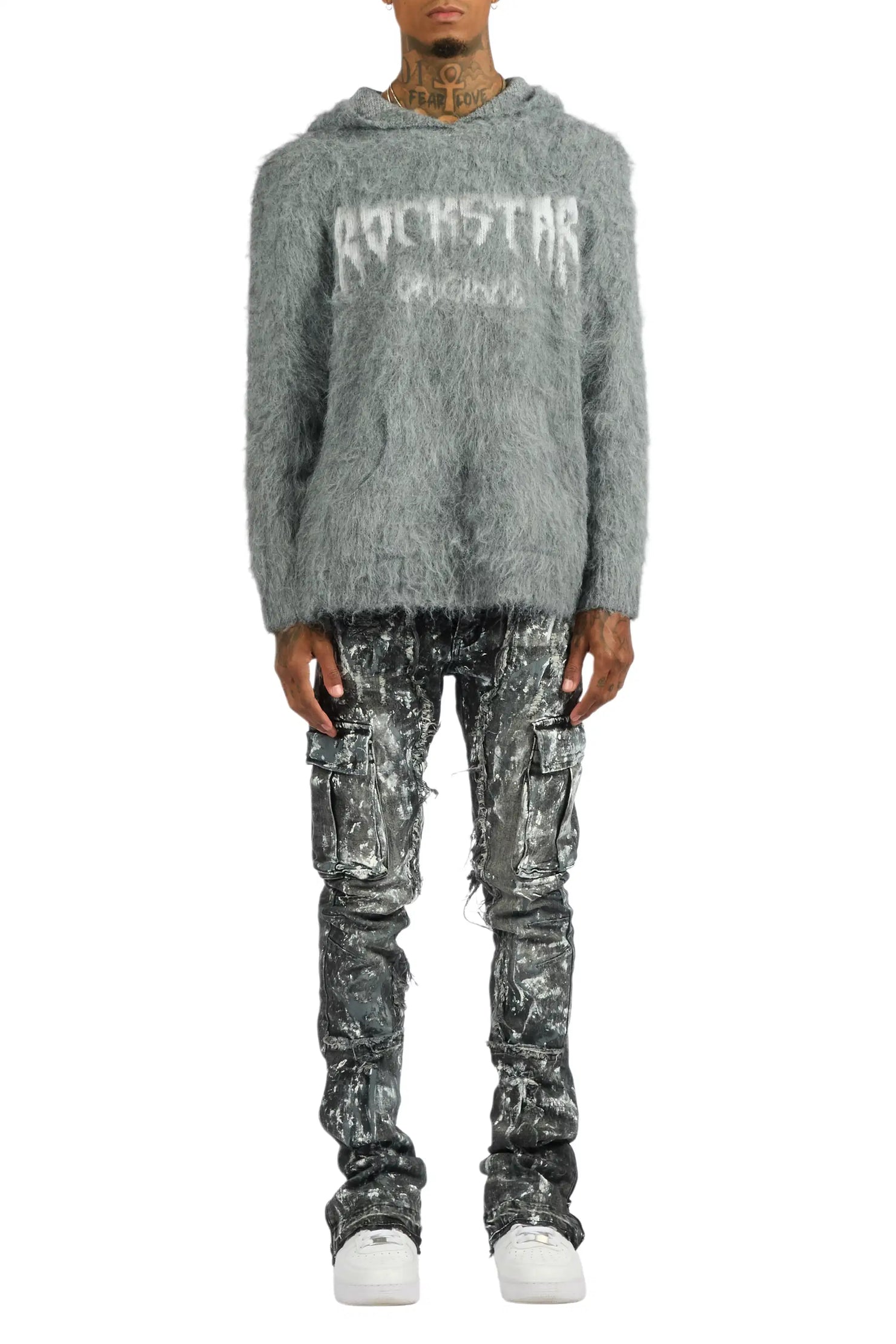 Andros Grey/Dark Grey Mohair Hoodie/Stacked Flare Jean Set