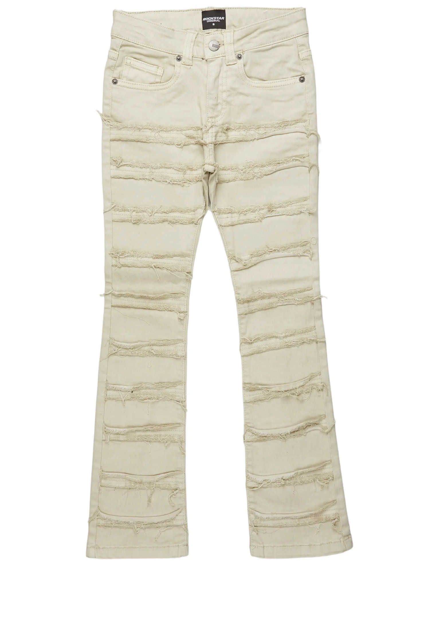 Boys Cullen Beige Frayed Stacked Flare Jean