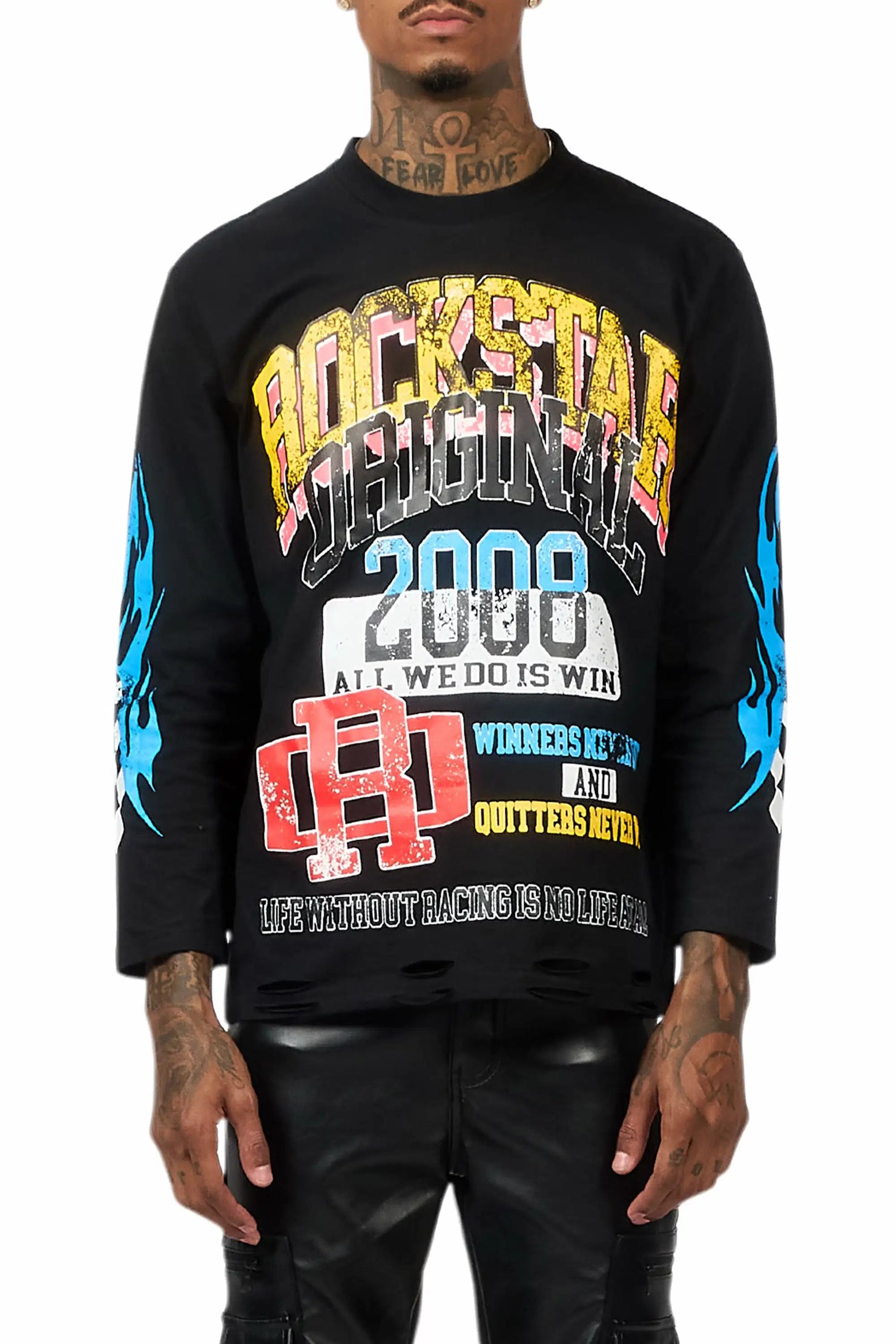 Colorful Race Black Long Sleeve Graphic T-Shirt