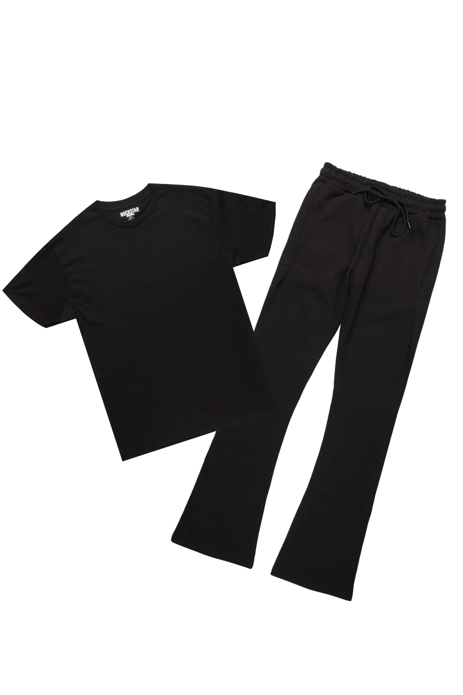 Basic Black Oversized T-Shirt/Stacked Track Pant Set