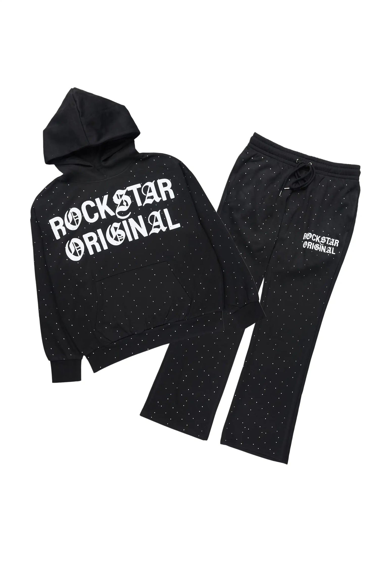 Seren Black/White Rhinestone Hoodie Relaxed Track Set