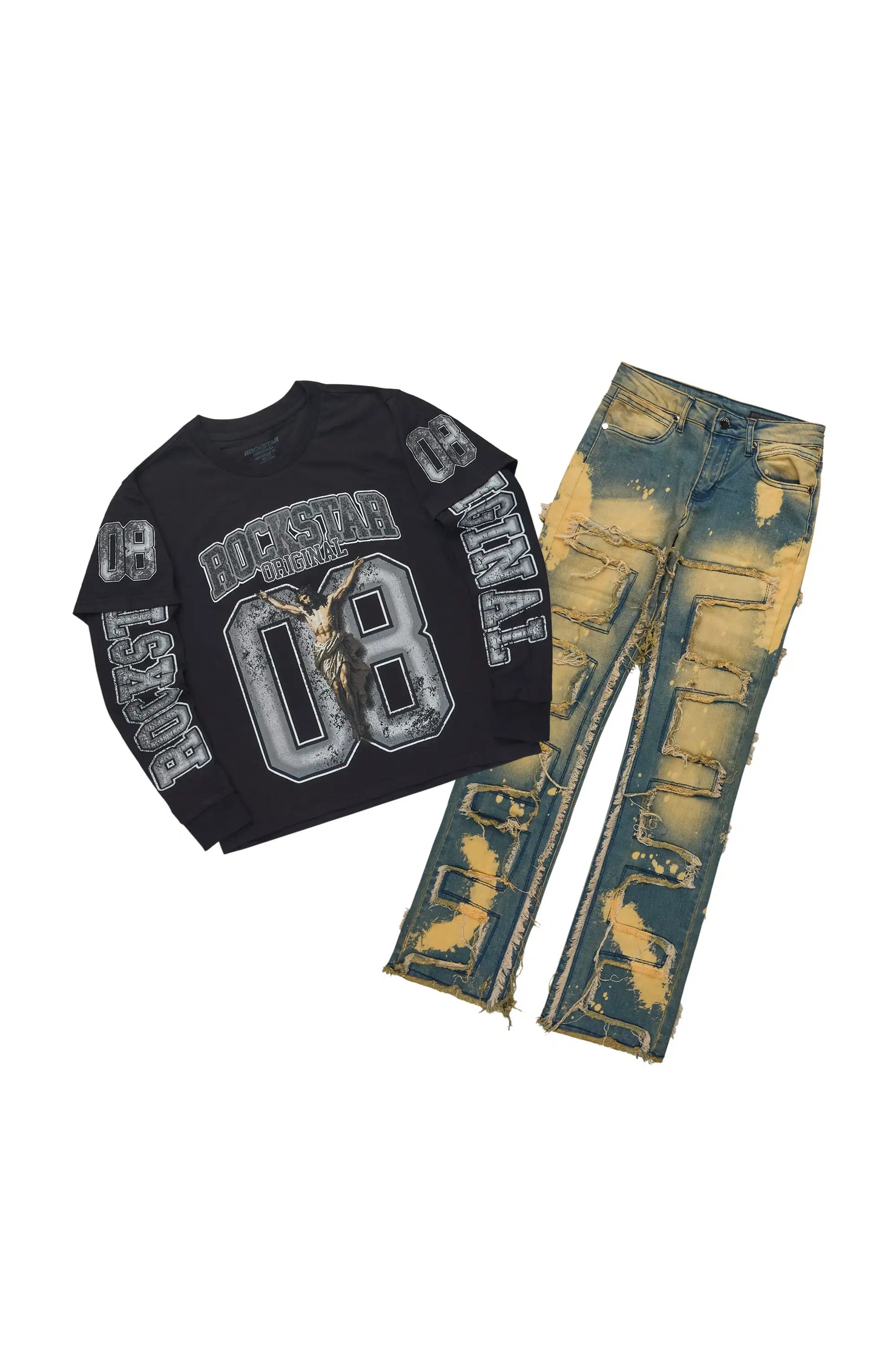 Boys Fields Black Double Layer L/S & Laban Tint Stacked Jean Set