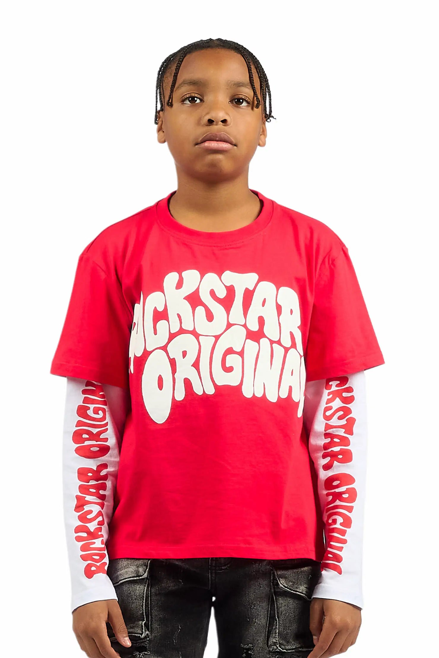 Boys Monit Red/White Double Layer Graphic T-Shirt