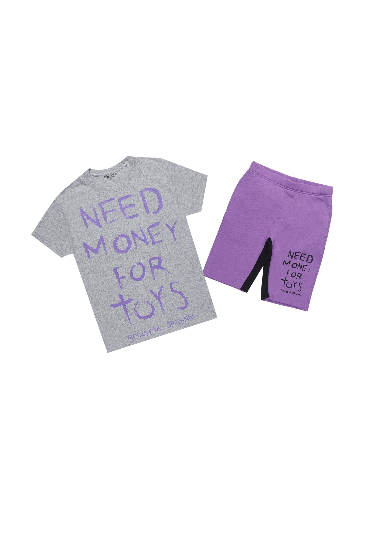 Girls M4 Toys Grey/Purple T-Shirt Short Set