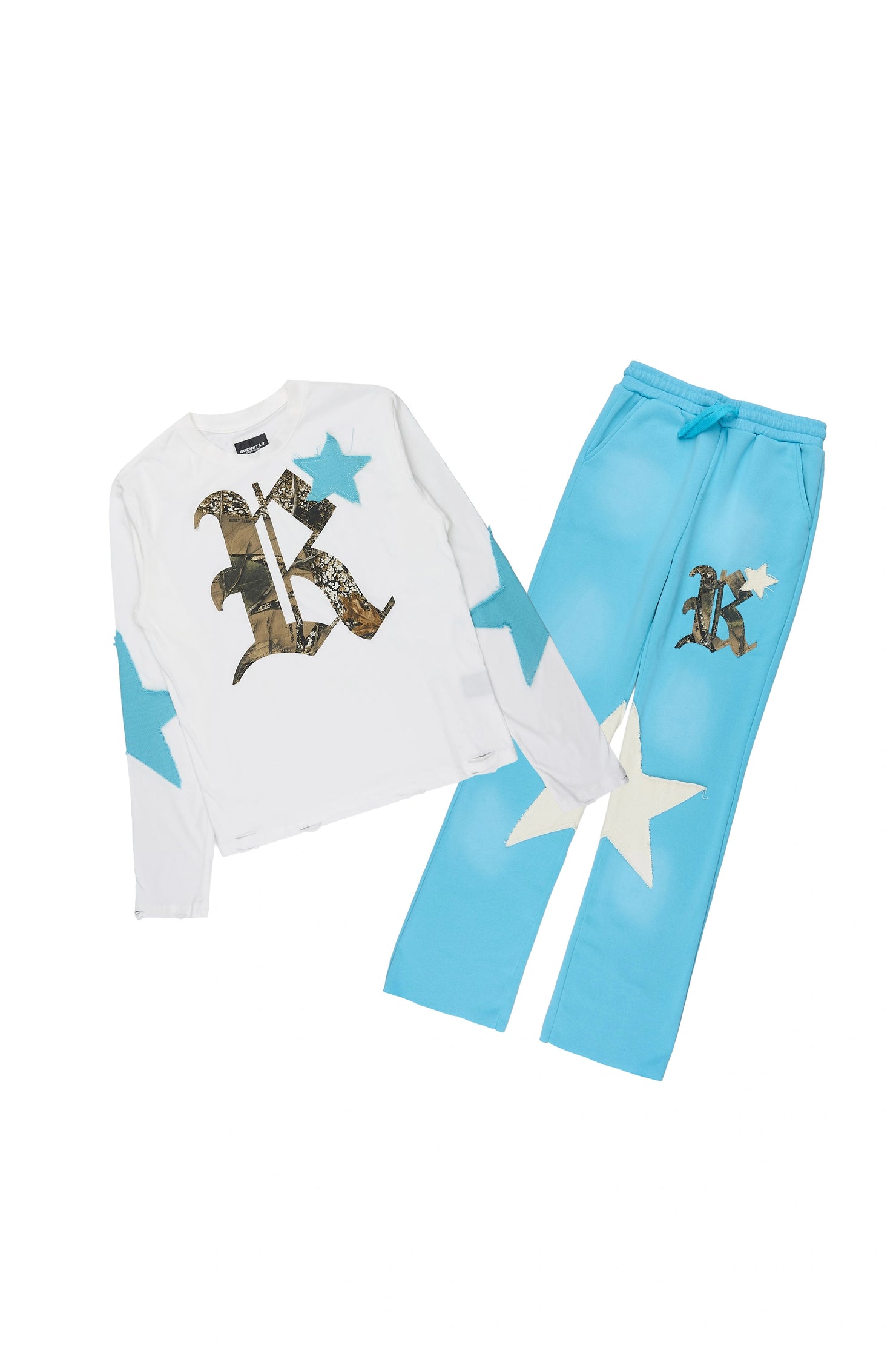 Boys Delgero White/Light Blue Long Sleeve T-Shirt Track Set