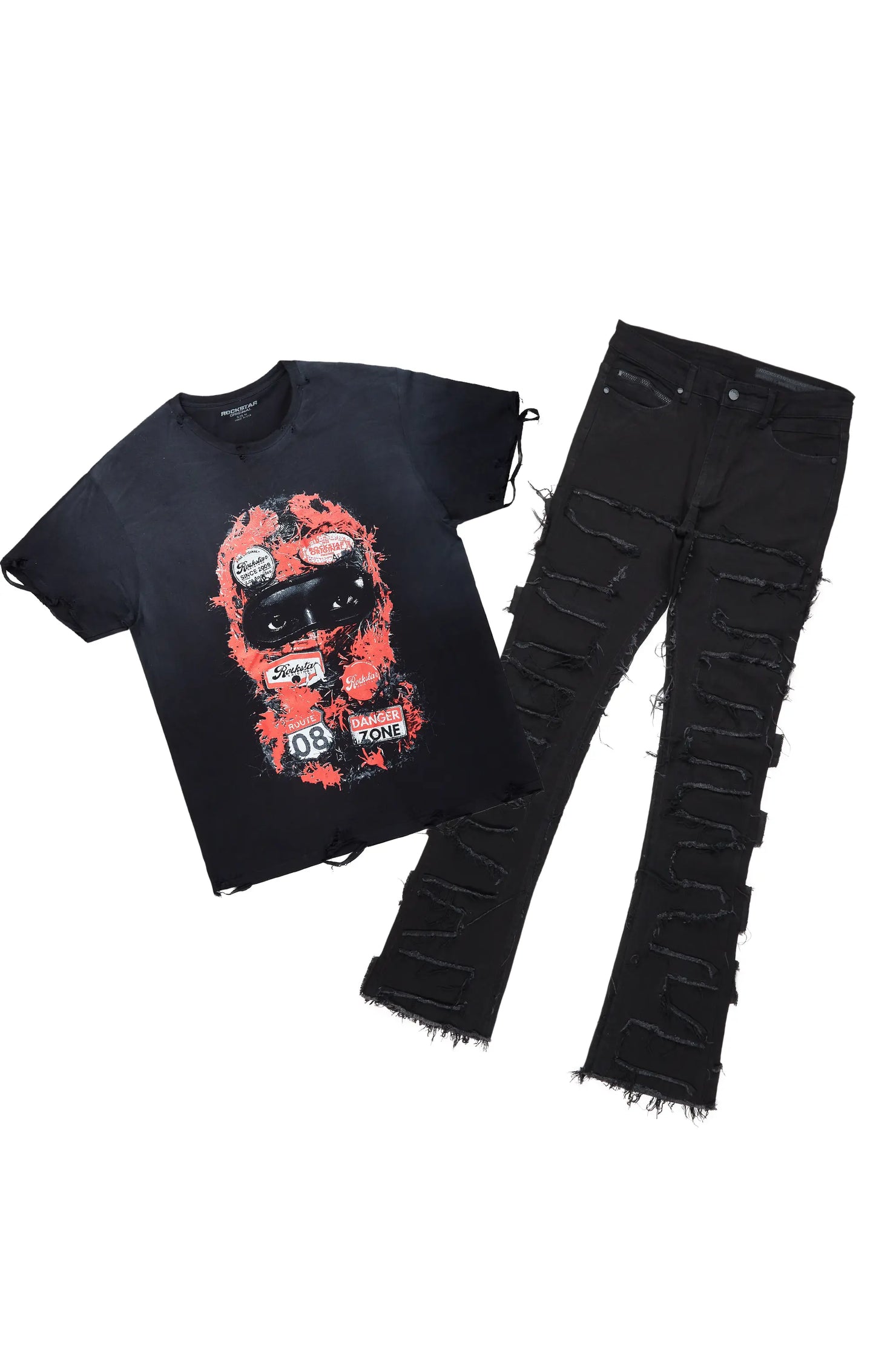 Lamar Black Oversized T-Shirt/Stacked Flare Jean Bundle