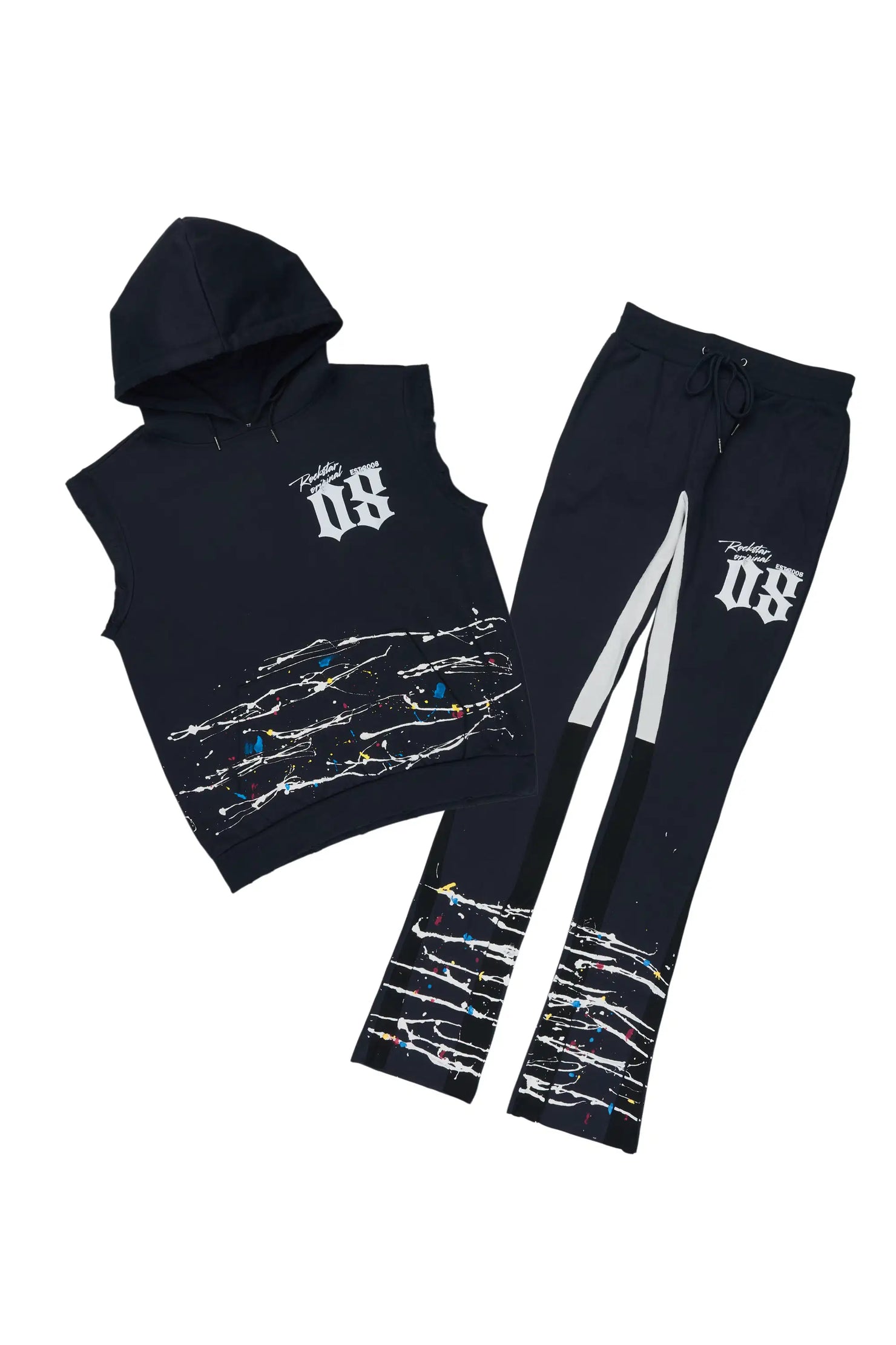 Horia Charcoal/Multi Cut Sleeve Hoodie/Stacked Pant Track Set