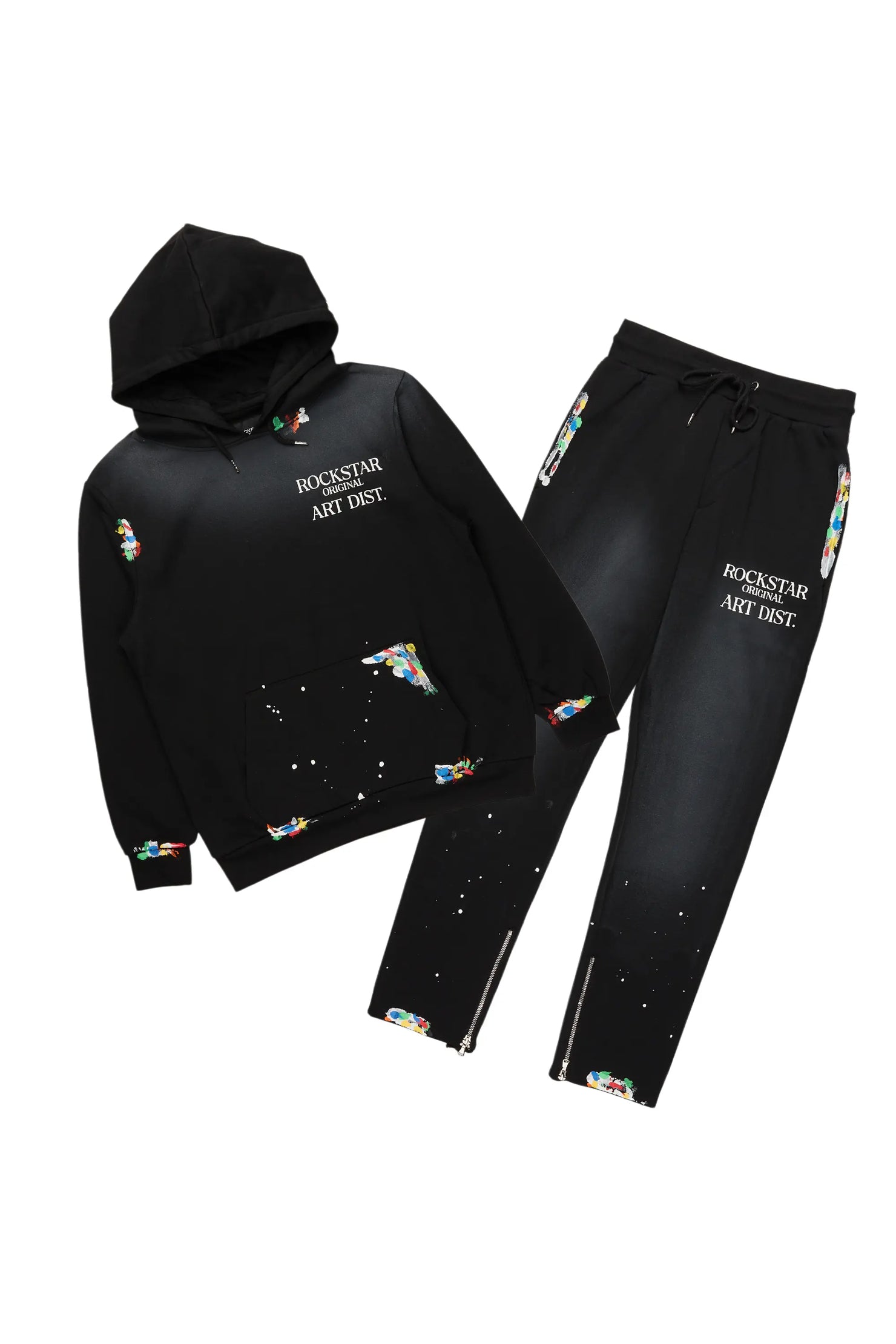 Rockstar Art Dist. Black Hoodie Slim Fit Track Set