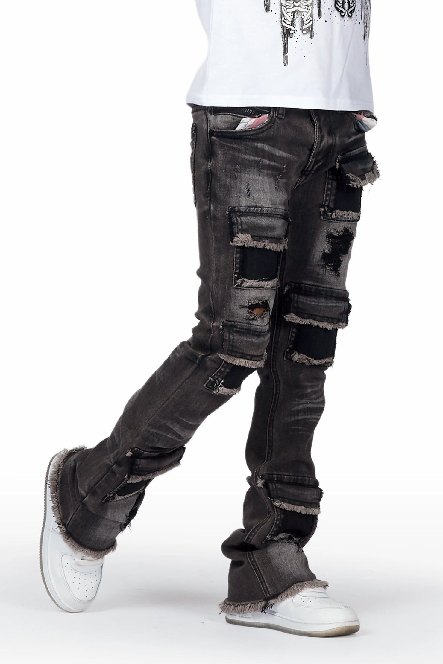 Boys Uzziel White T-Shirt/Super Stacked Flare Jean