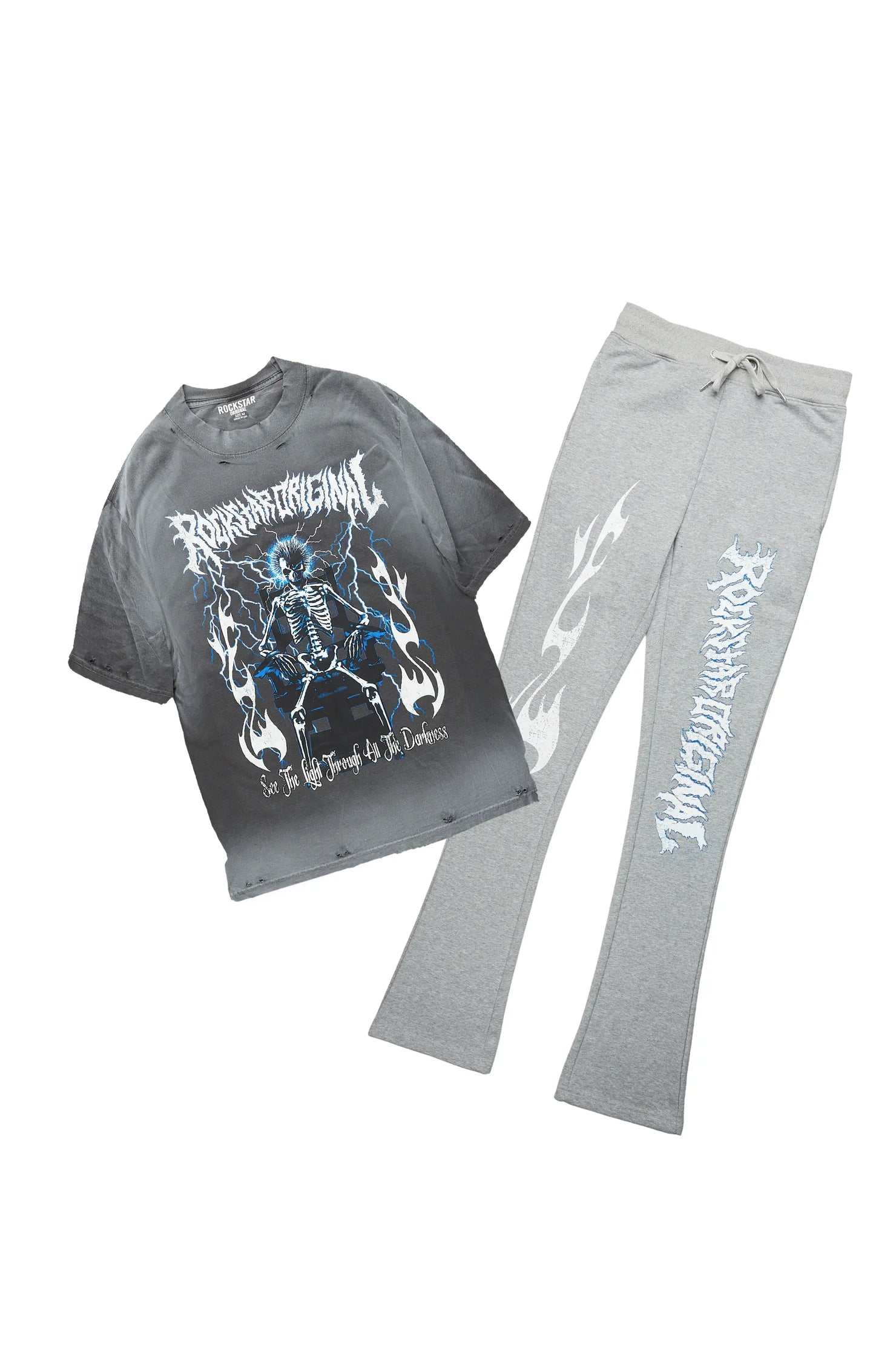 Exodus Charcoal Grey Oversized T-Shirt/Stacked Flare Track Pant Set