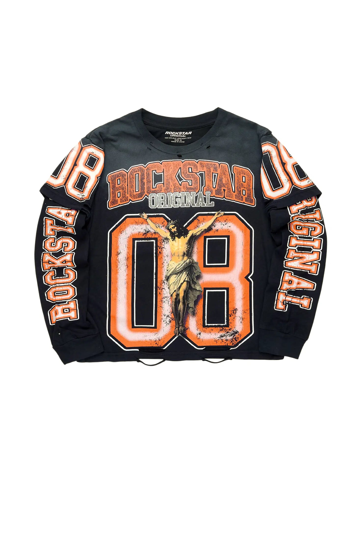 Boys Fields Black/Orange Double Layer L/S Graphic T-Shirt