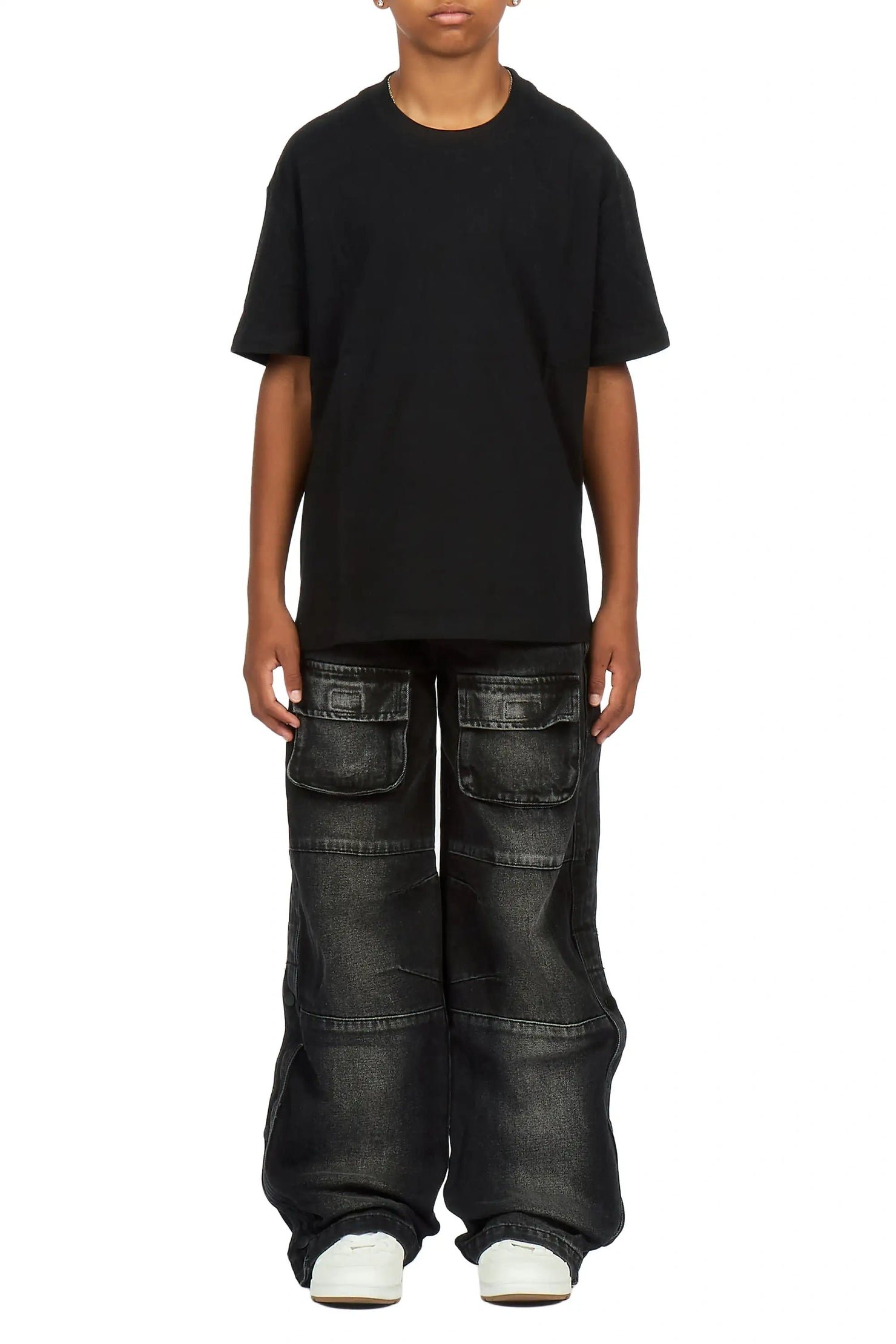Boys Yuri Dark Grey Baggy Fit Cargo Jean