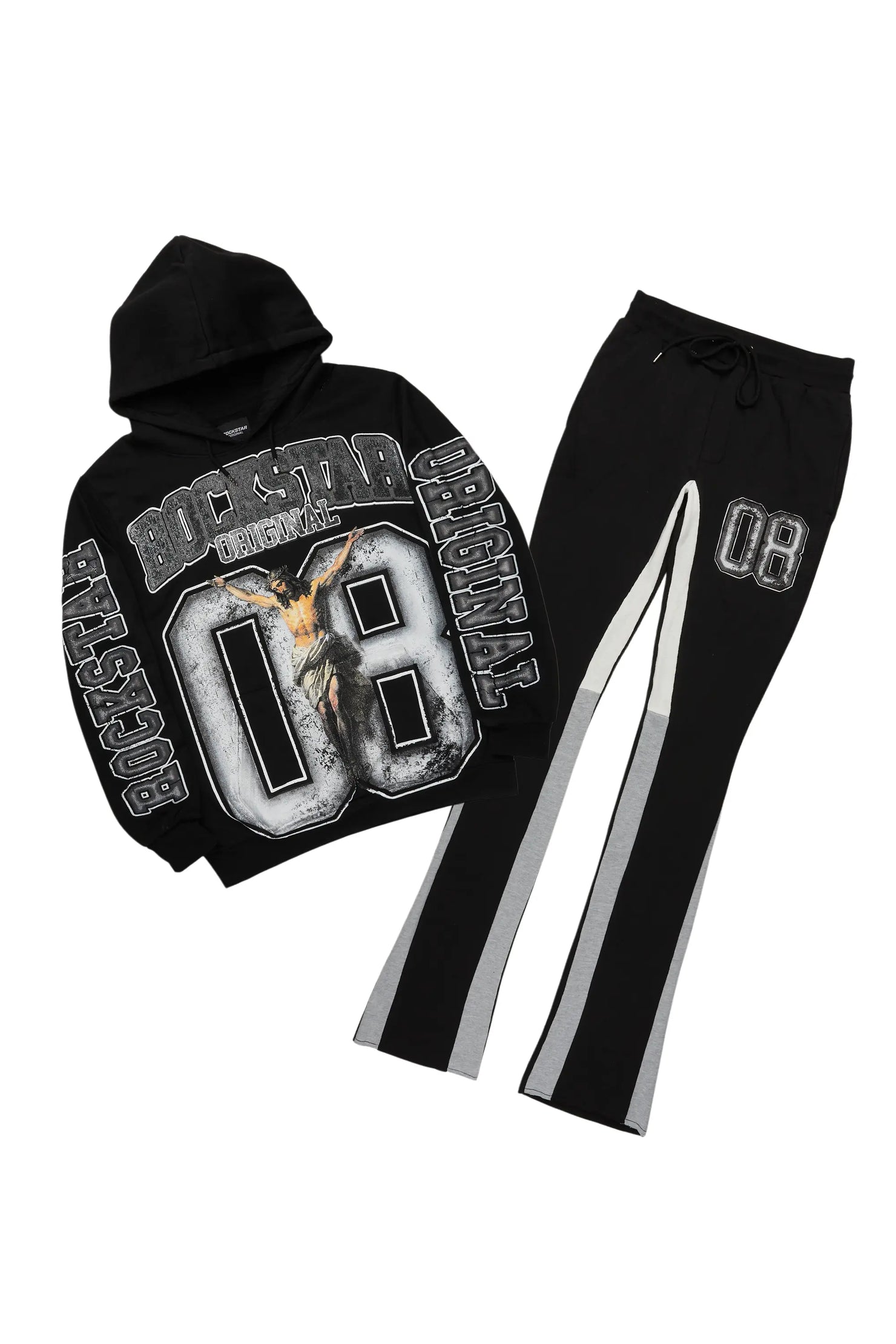 Fields Black/White Stacked Flare Hoodie Track Set