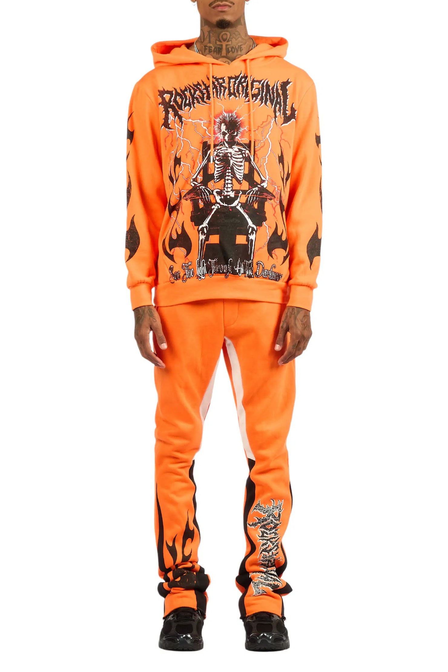 Deathrow Orange/Black Hoodie/Stacked Track Pant Set