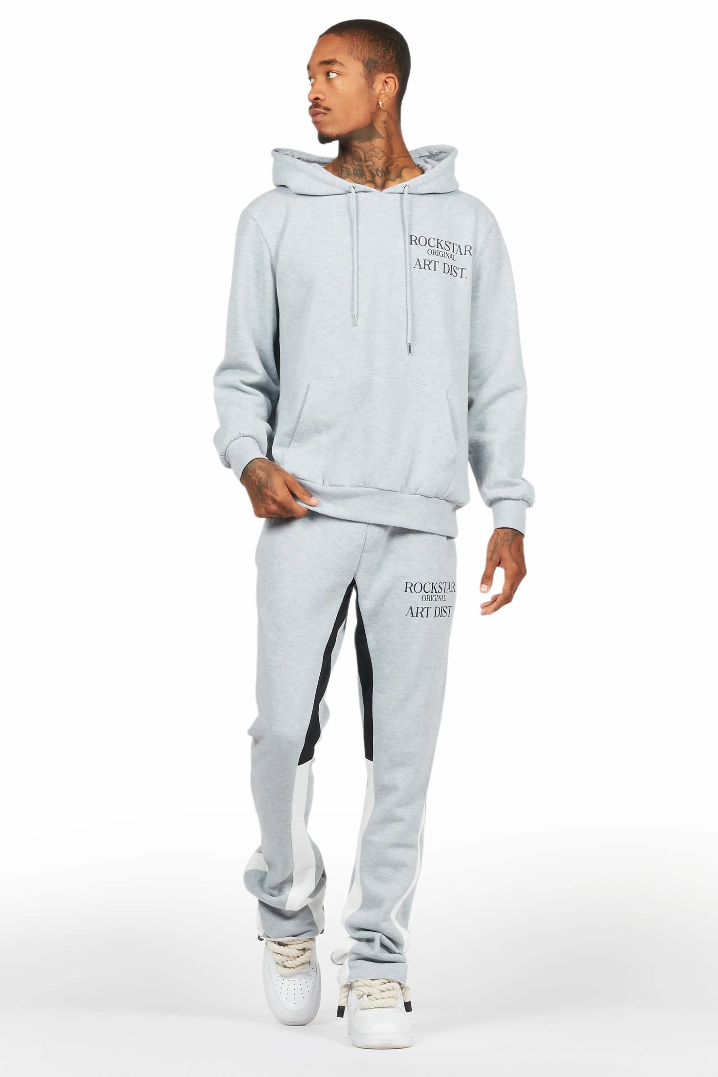 Briggs Heather Grey Hoodie/Stacked Flare Track Set