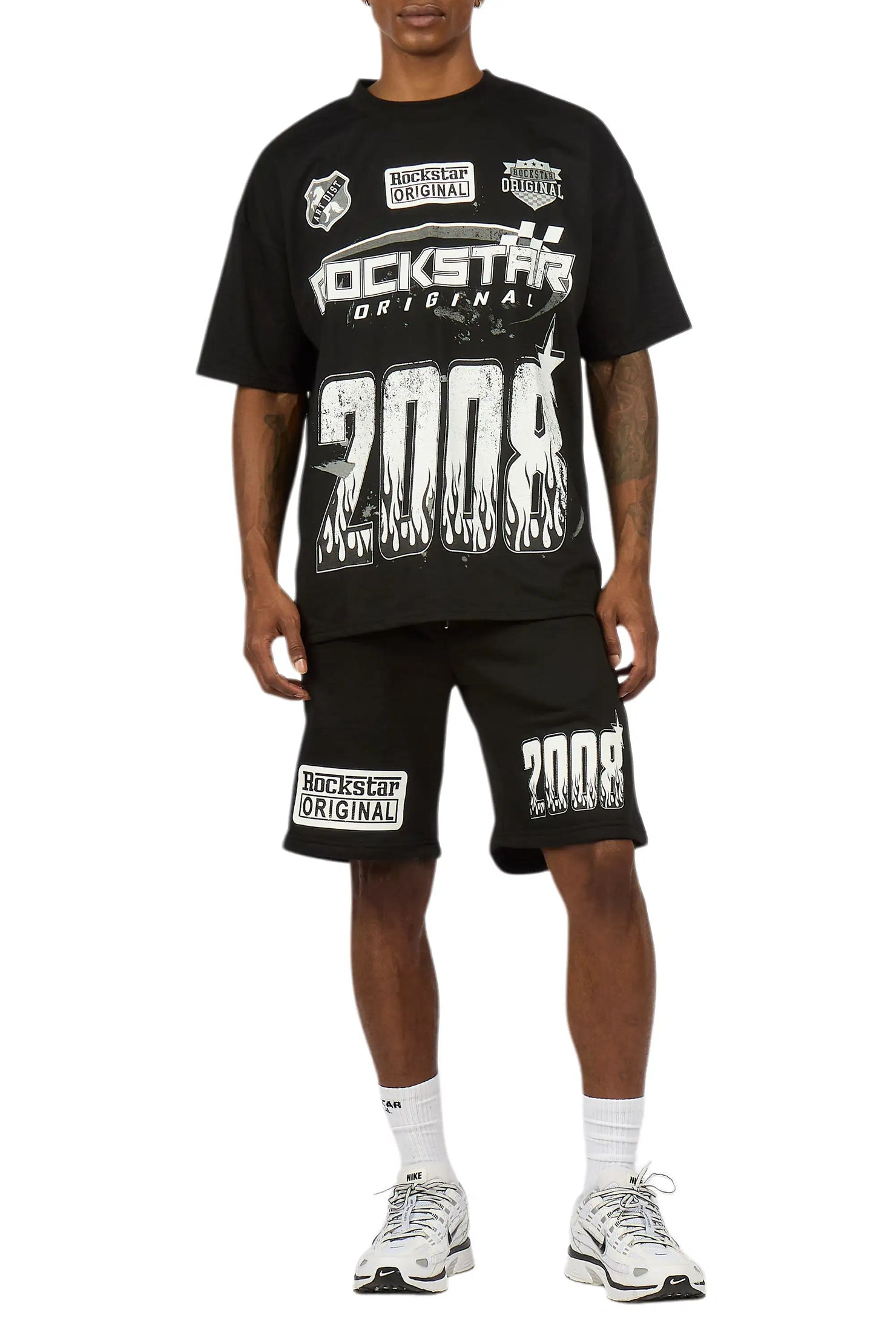 Amos Black/White Graphic T-Shirt Short Set