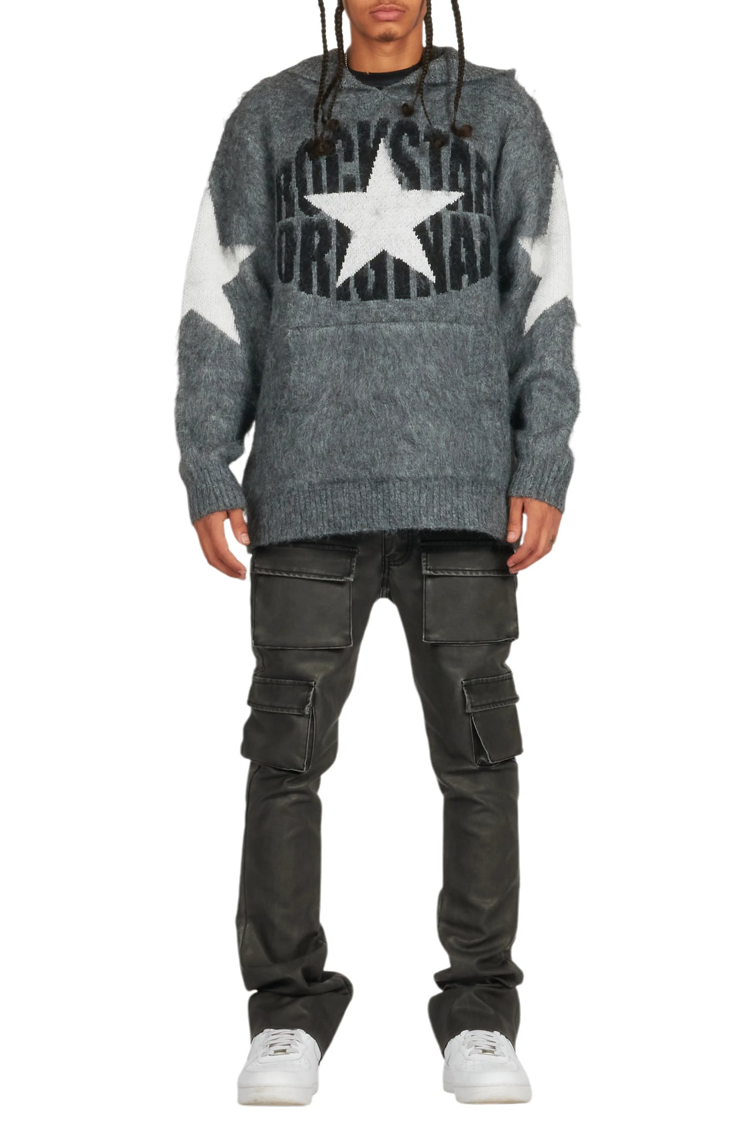 Khaza Distressed Black PU Leather Jean