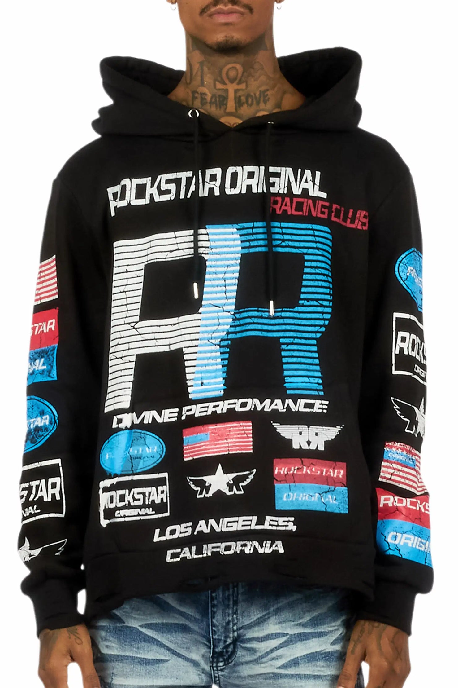 Rso Racing Club Black Distressed Graphic Relaxed Hoodie