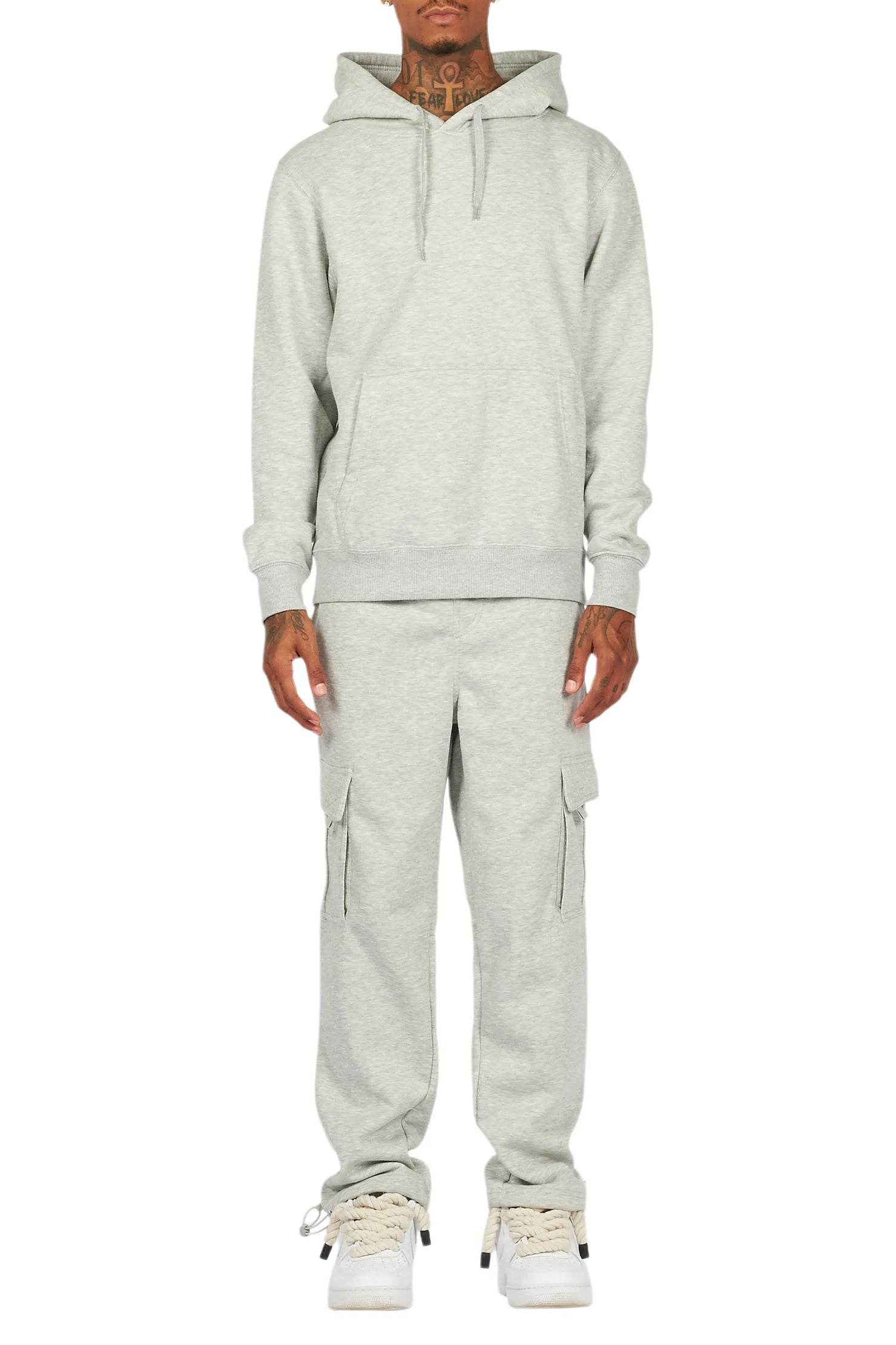 Basic Heather Grey Hoodie/Cargo Sweat Pant Set
