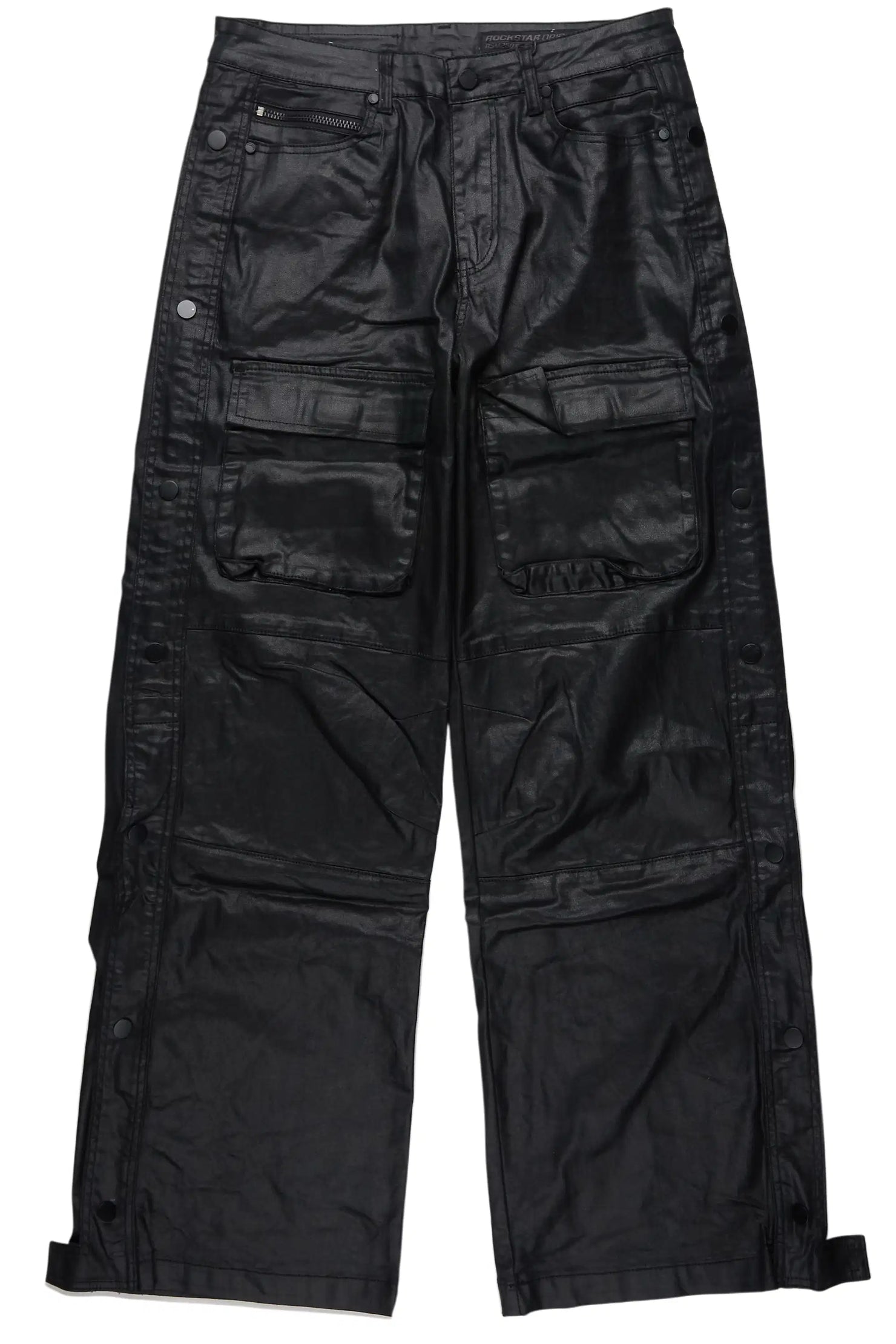 Yuri Black Baggy Cargo Flare Coated Pant