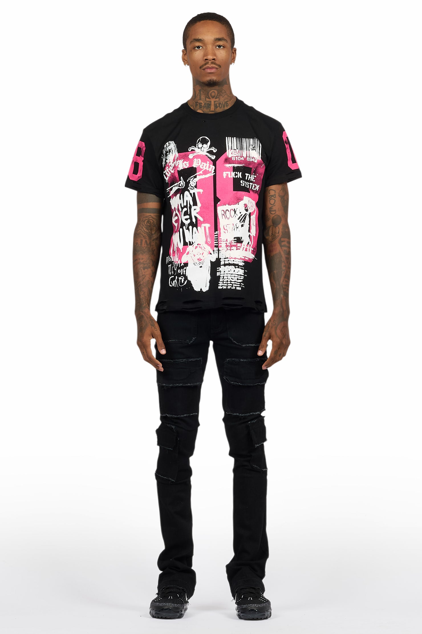 Grill Black T-Shirt/Stacked Flare Cargo Jean