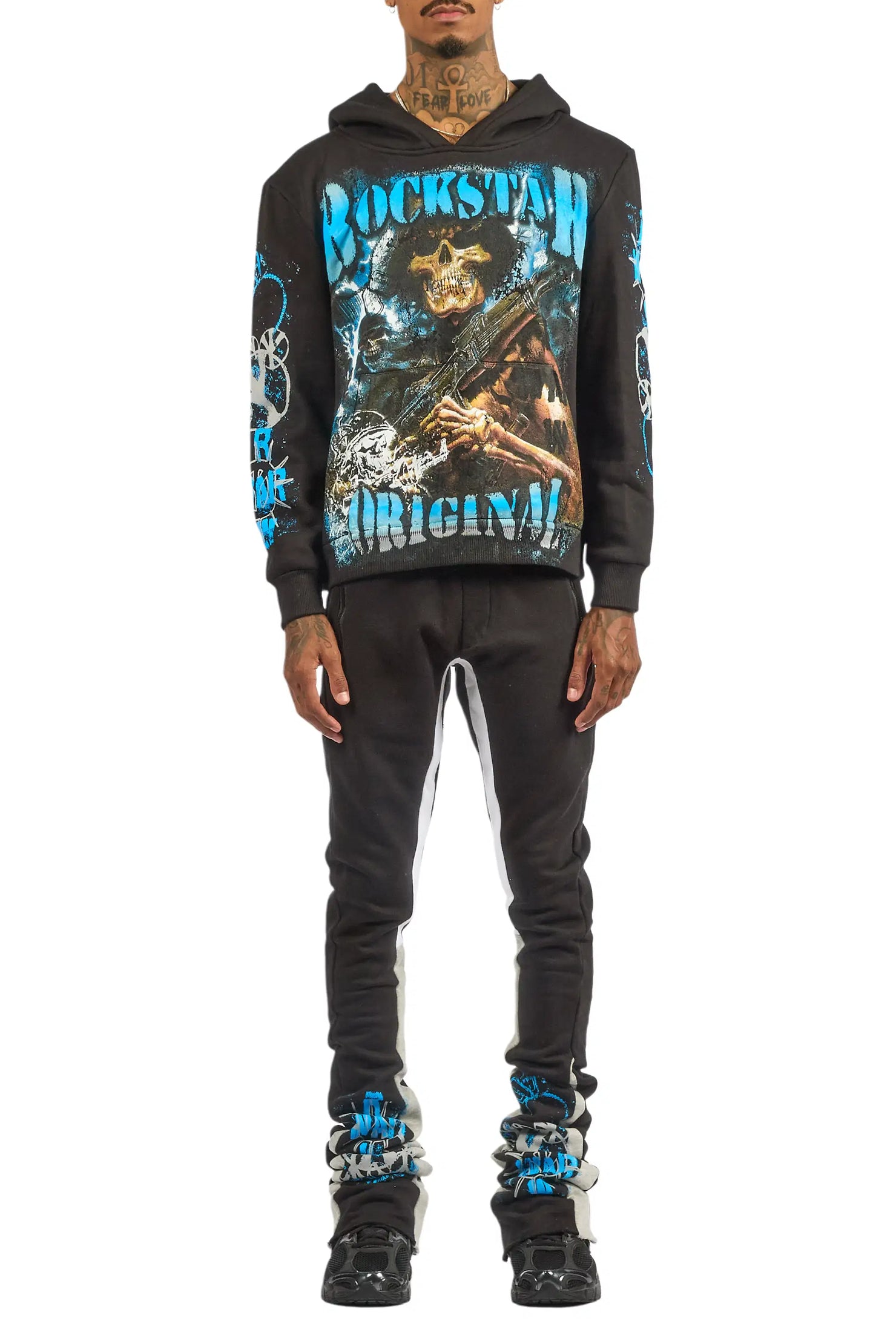 Zare Black/Blue Hoodie/Super Stacked Track Set