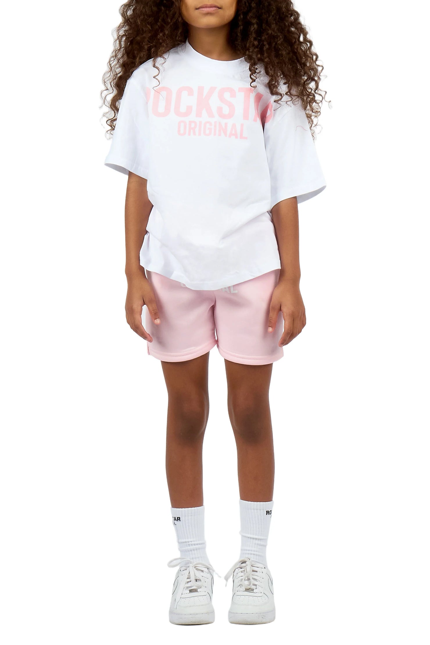 Girls Sabrina White/Light Pink Short Set