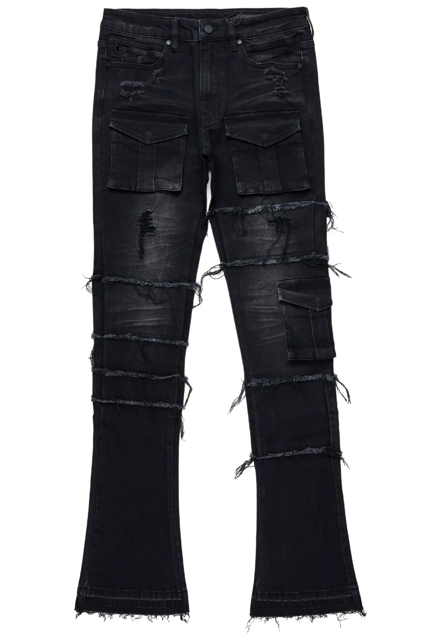 Folant Black Stacked Cargo Flare Jean