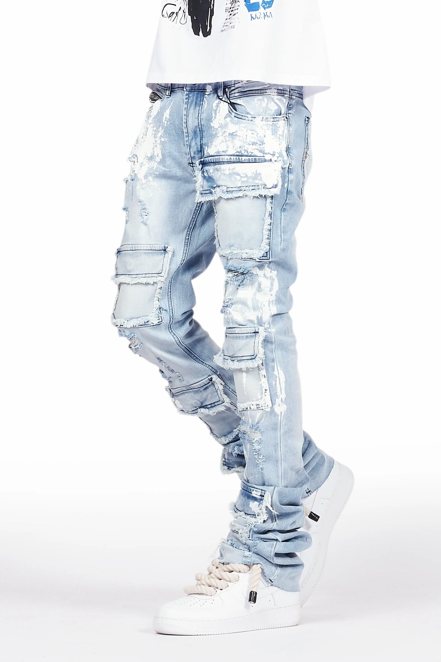 Edan Blue Painter Super Stacked Flare Jean