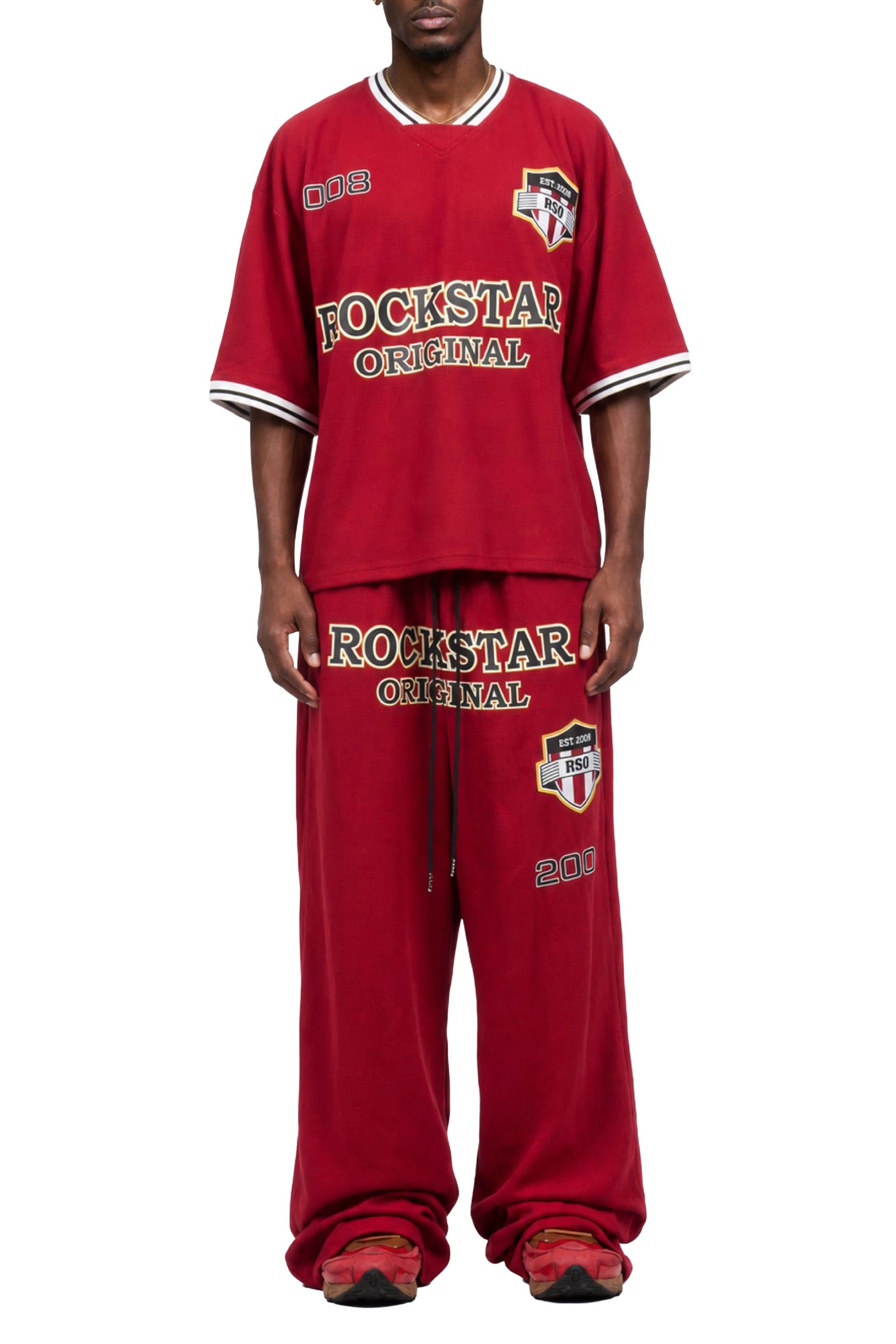 Ezel Red Crop Boxy Tee/Barrel Fit Track Set