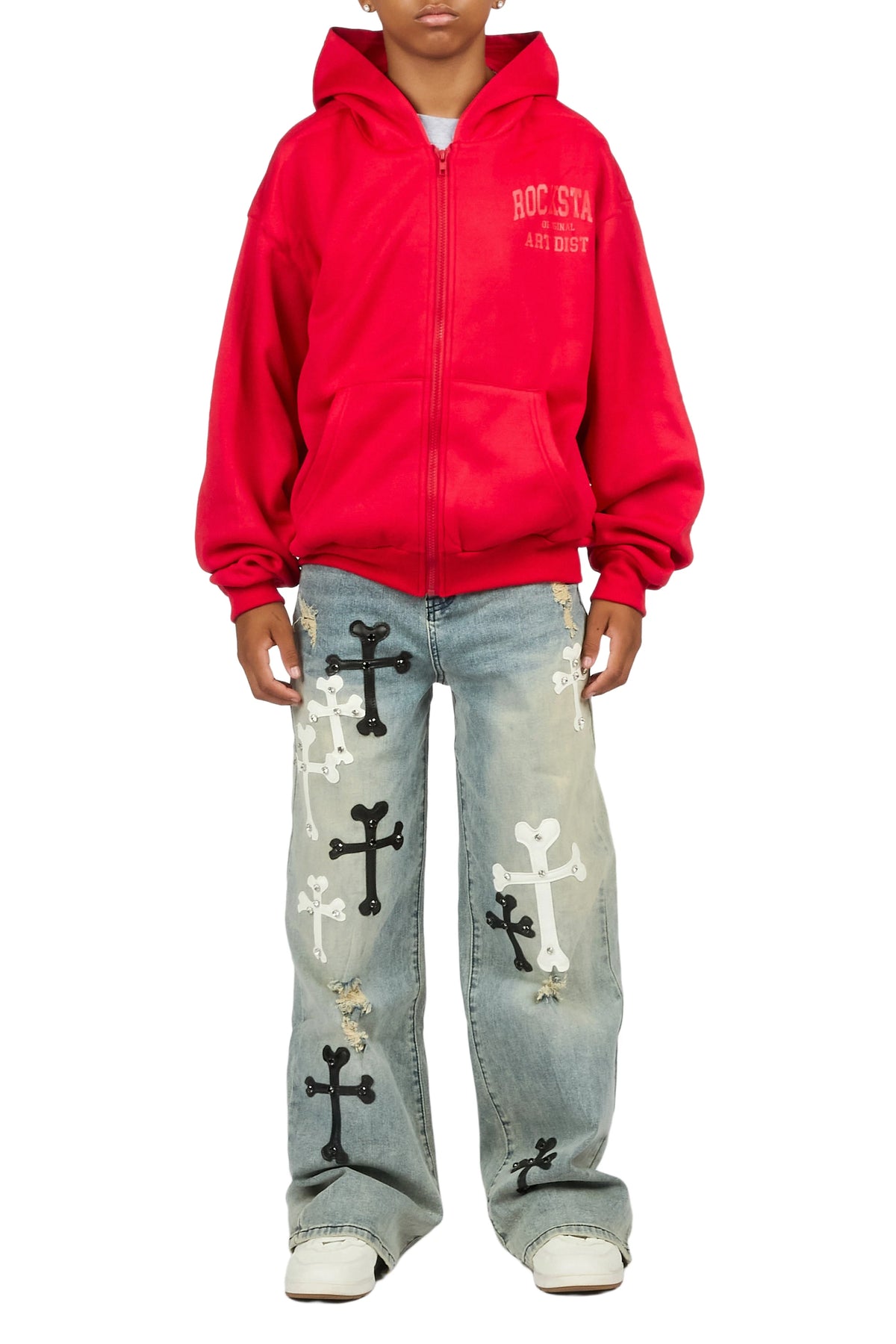 Boys Oliver Medium Blue Patch Baggy Fit Jean