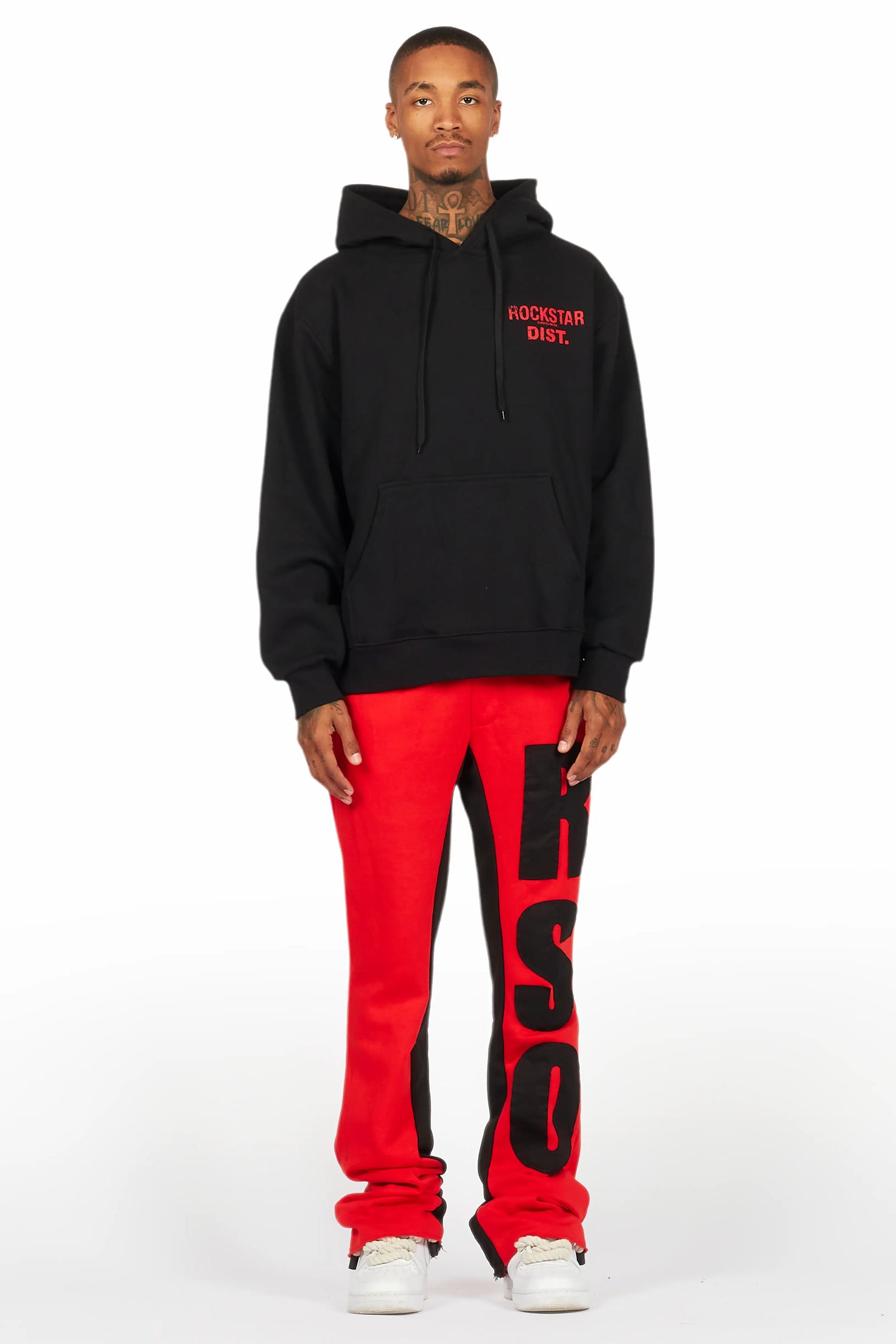 Devan Black/Red Hoodie/Baggy Stacked Flare Pant Set