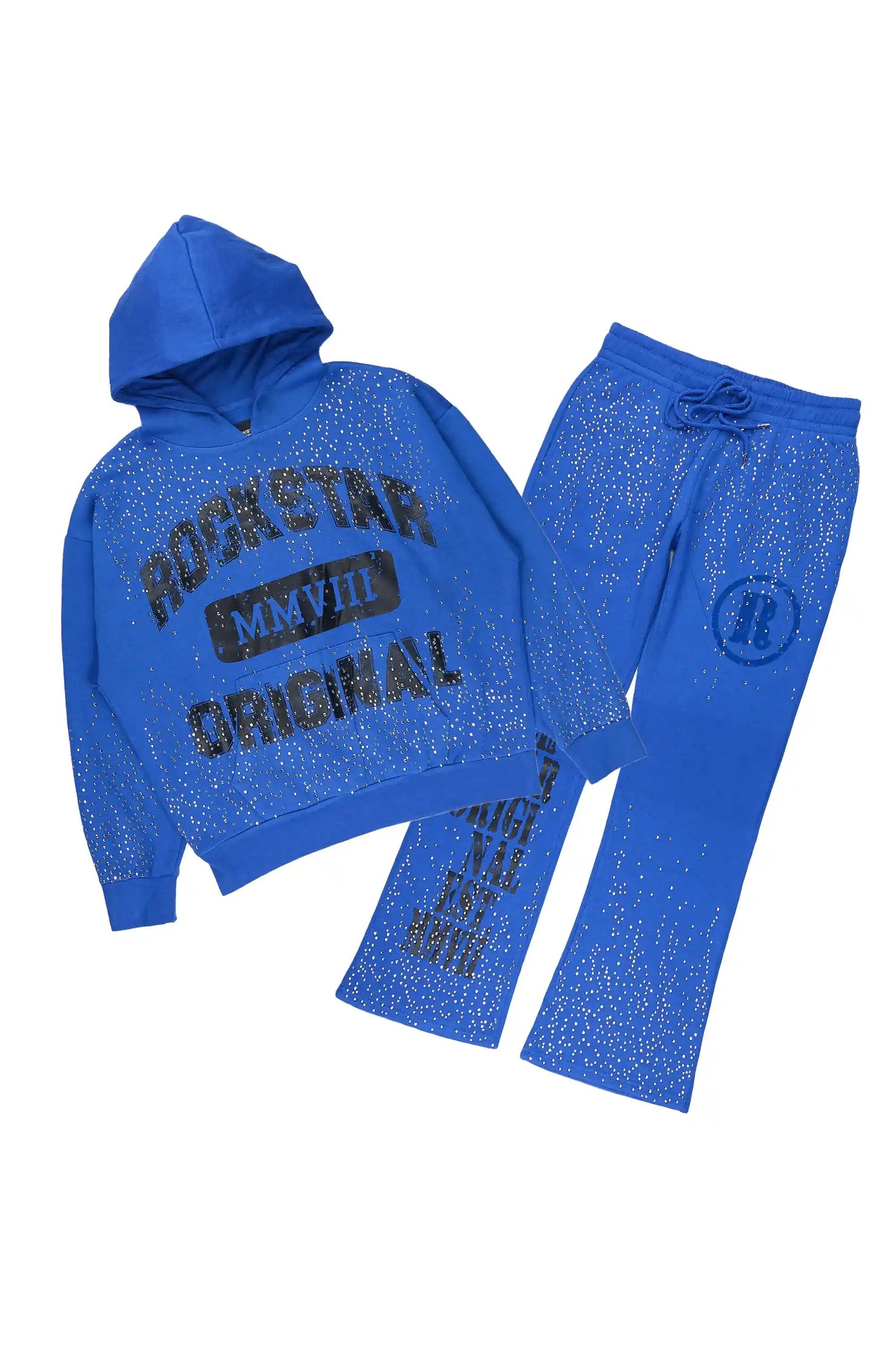 Borya Royal/Black Rhinestone Hoodie Relaxed Track Set