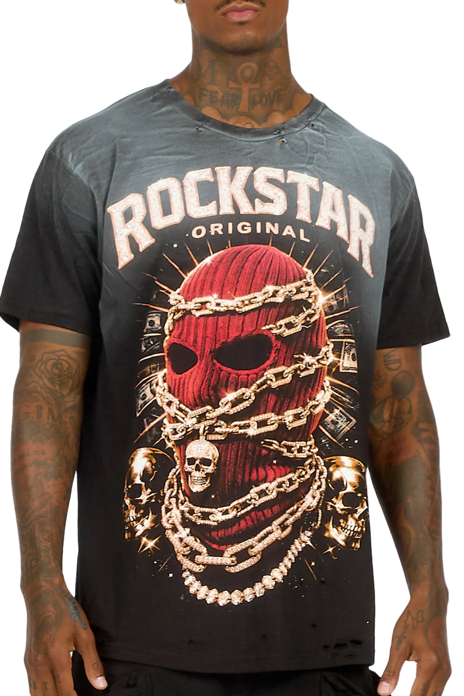 Fuston Black Oversized Graphic T-Shirt