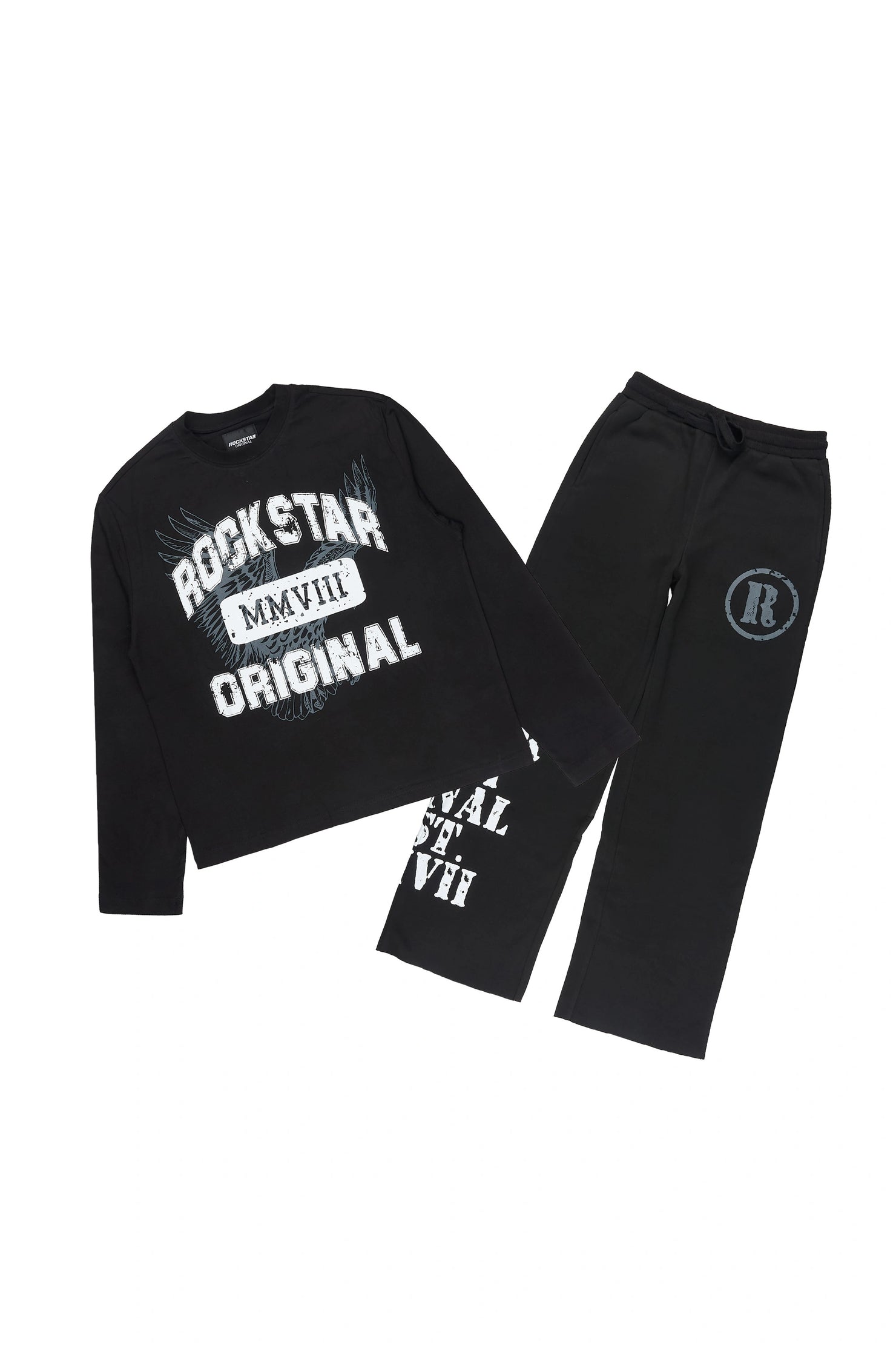 Boys Borya Black/White Long Sleeve T-Shirt Track Set