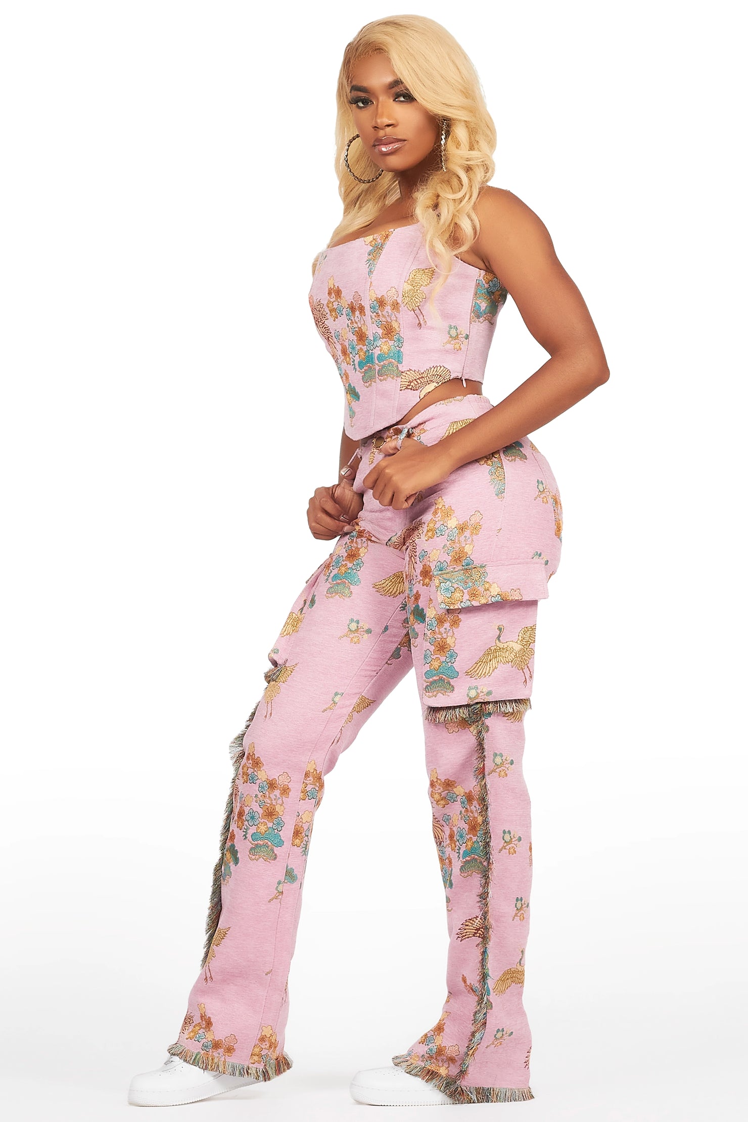 Vatasha Pink Tapestry Stacked Pant